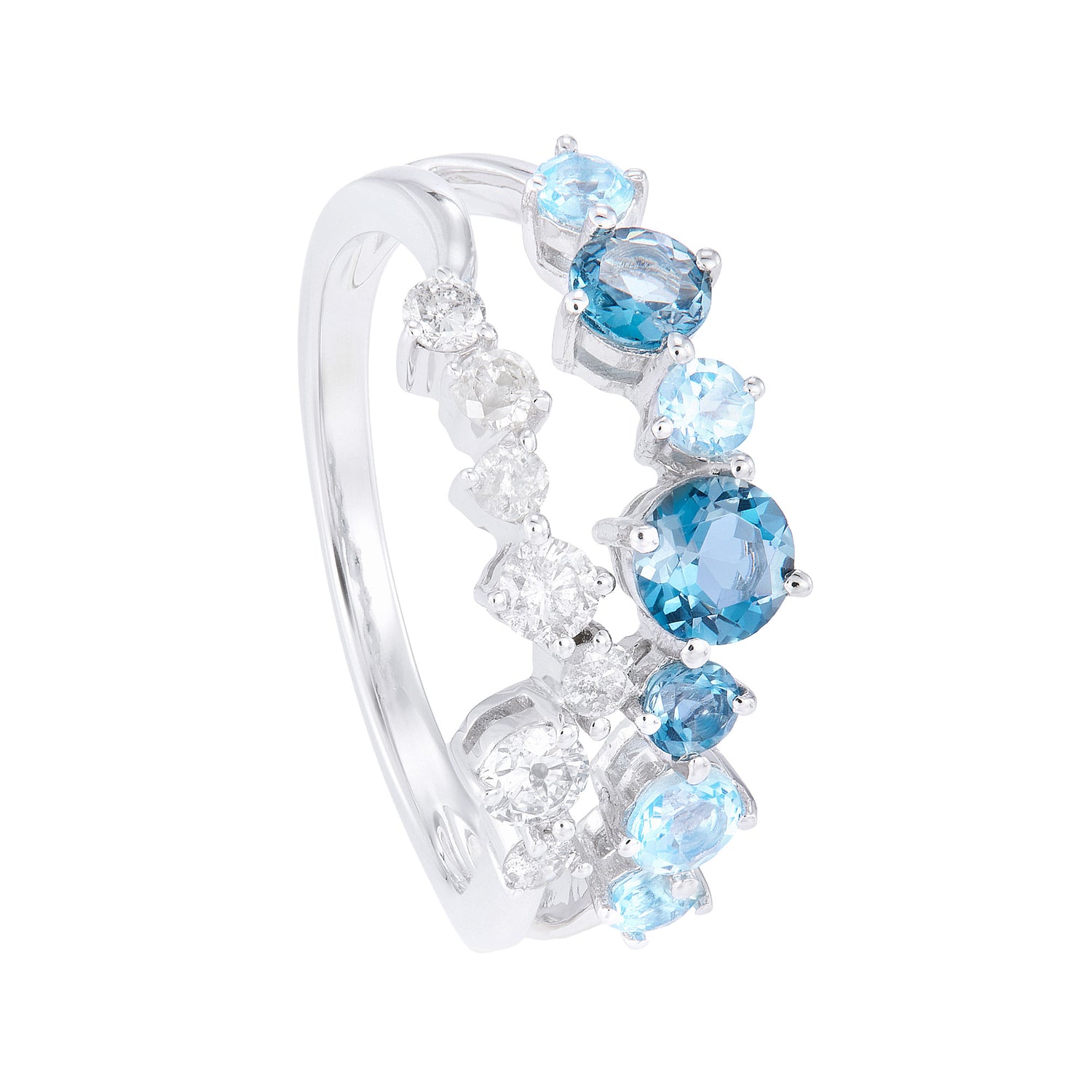 CHIC | Blue Topaz Gemstone Diamond Ring in 375/9K White Gold 263180722(WG)