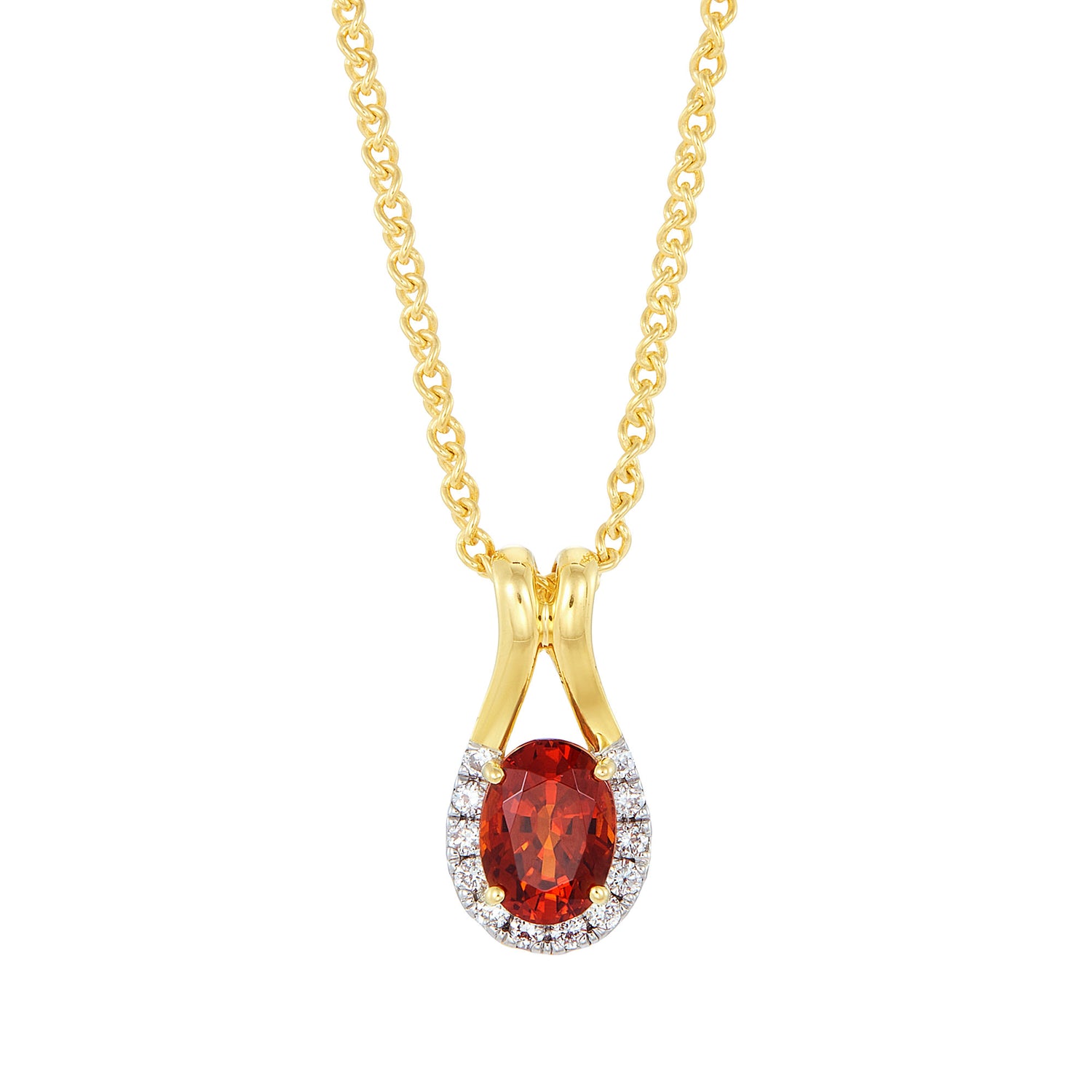Oval Cut Garnet and Diamond Necklace in 375/9K Gold 265390123(N)