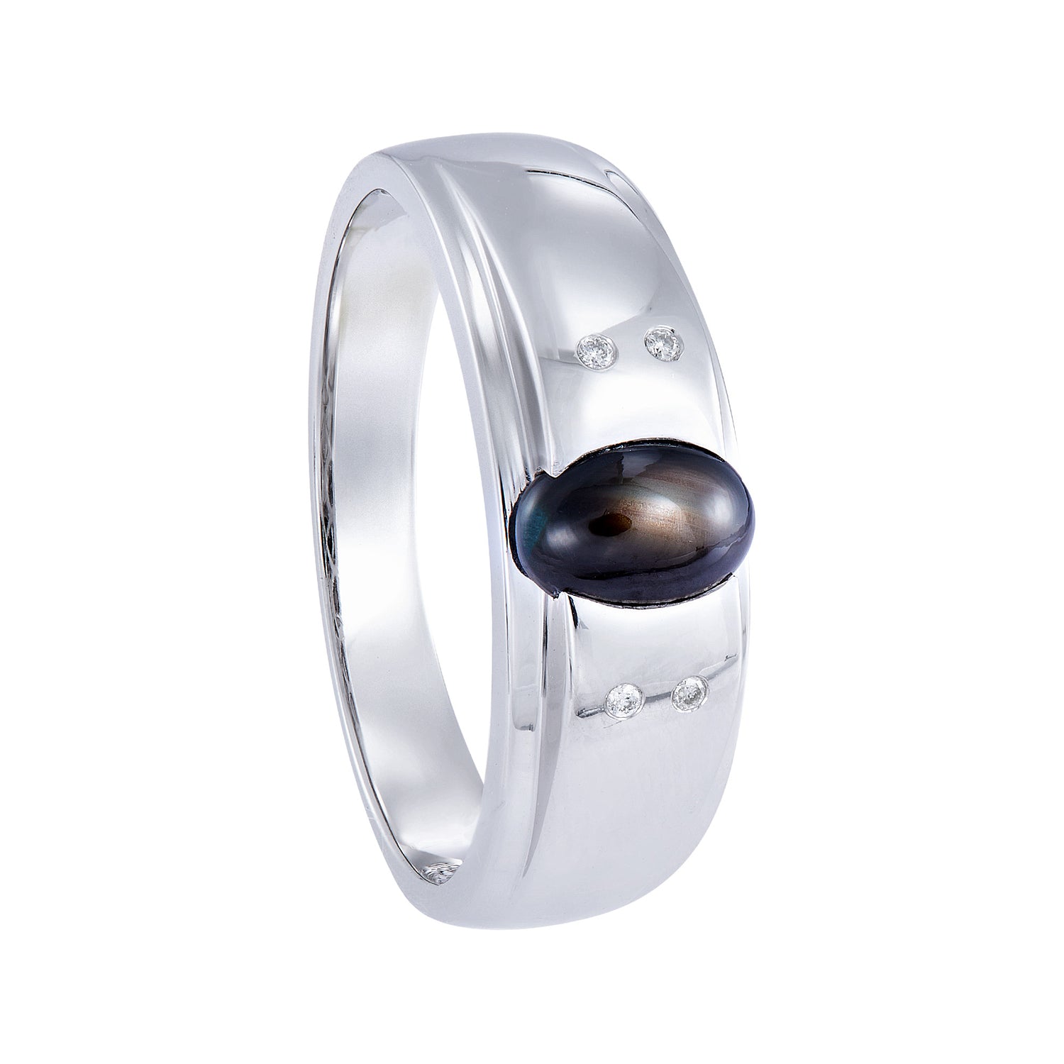Oval Black Sapphire Star and Diamond Men's Ring in 925 Palladium119530423(PLD)-SAST