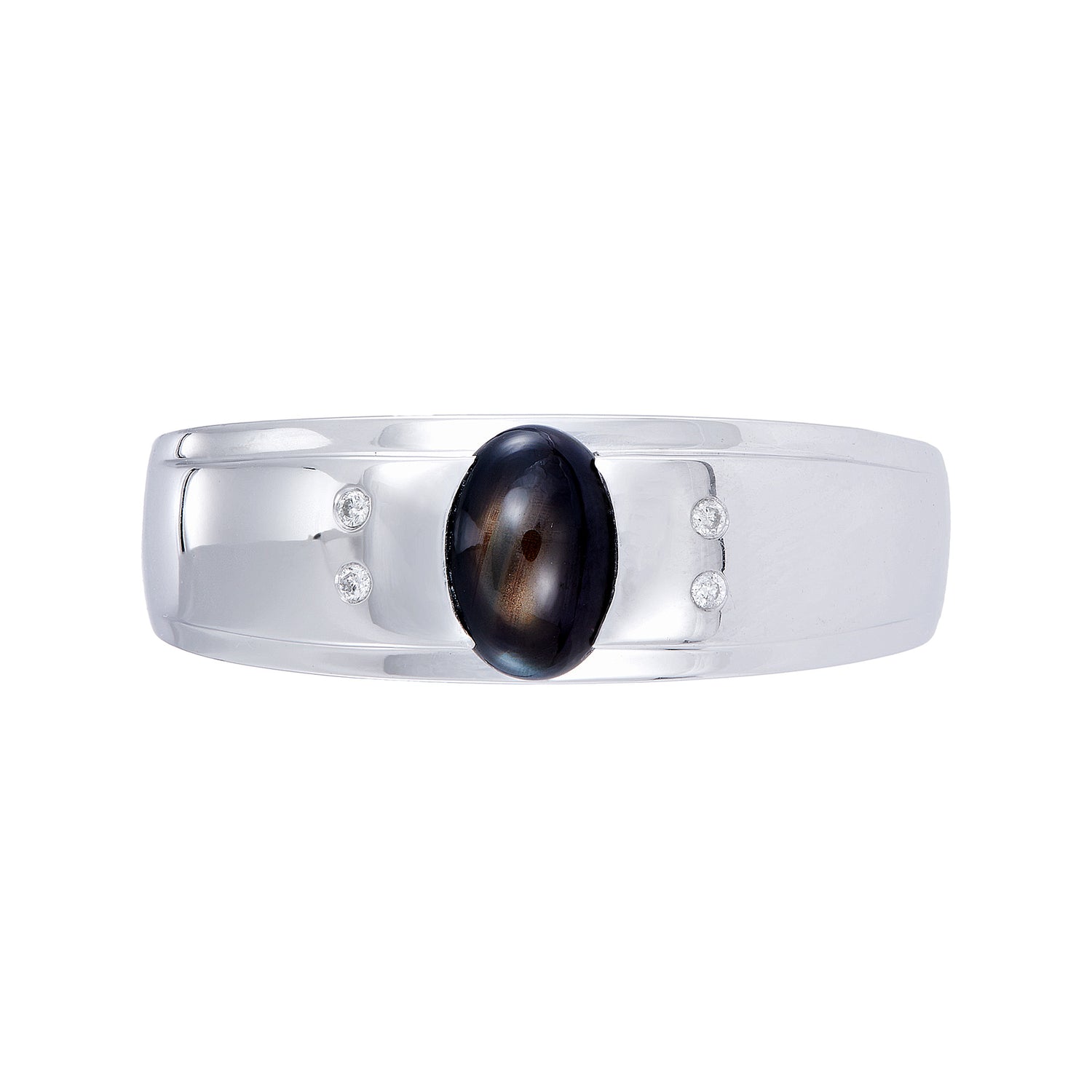 Oval Black Sapphire Star and Diamond Men's Ring in 925 Palladium119530423(PLD)-SAST