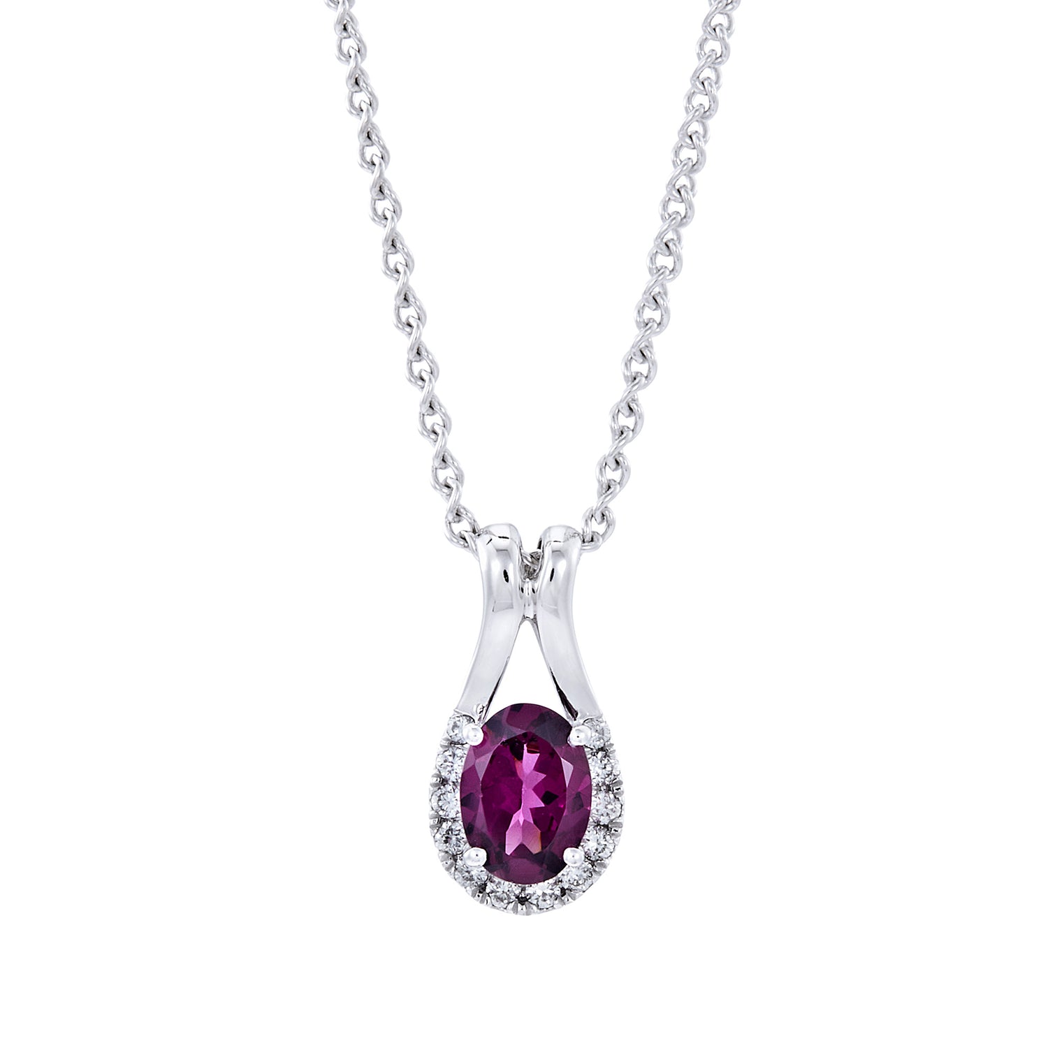 Oval Cut Garnet and Diamond Necklace in 375/9K Gold  265390423(N)-WG-GARN