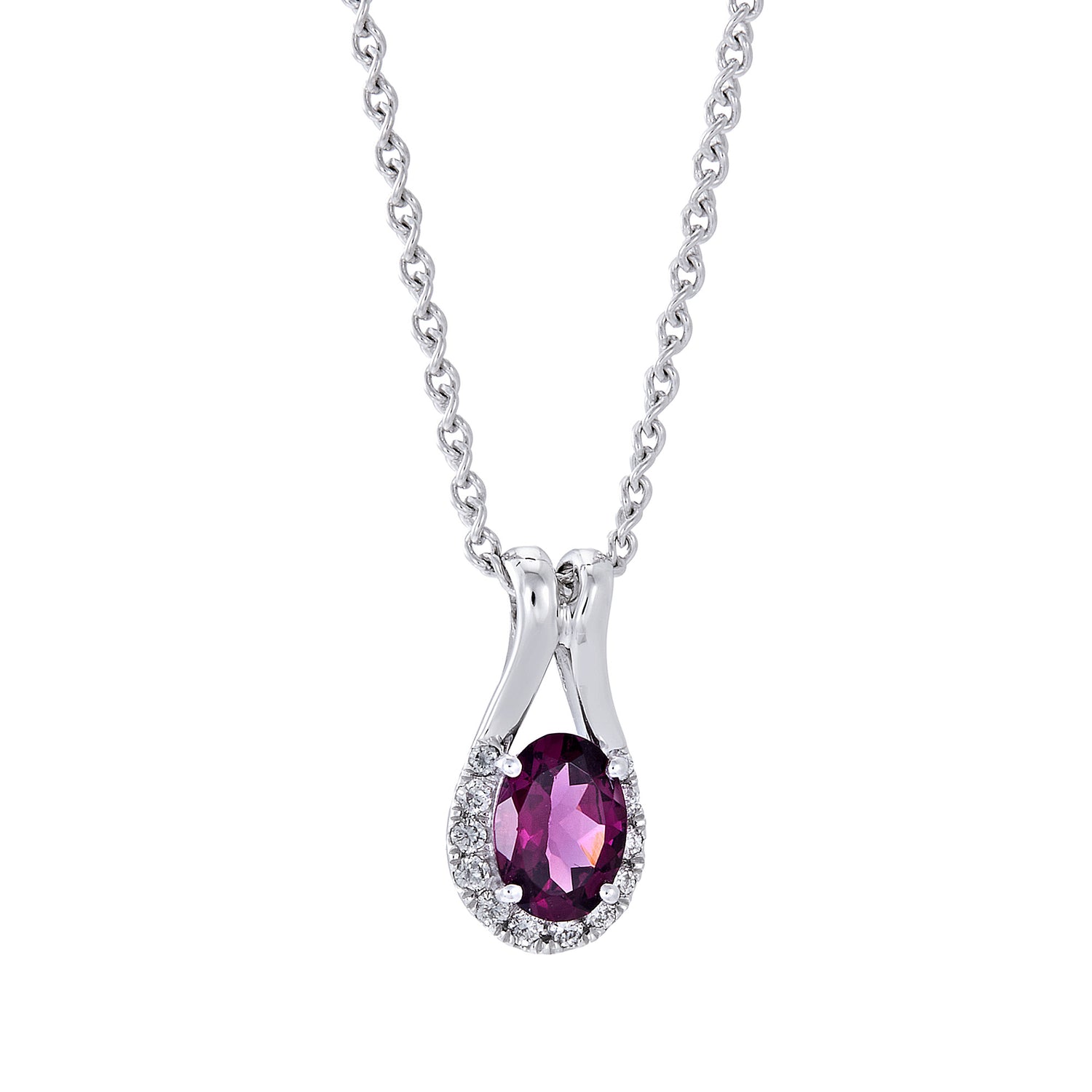 Oval Cut Garnet and Diamond Necklace in 375/9K Gold  265390423(N)-WG-GARN