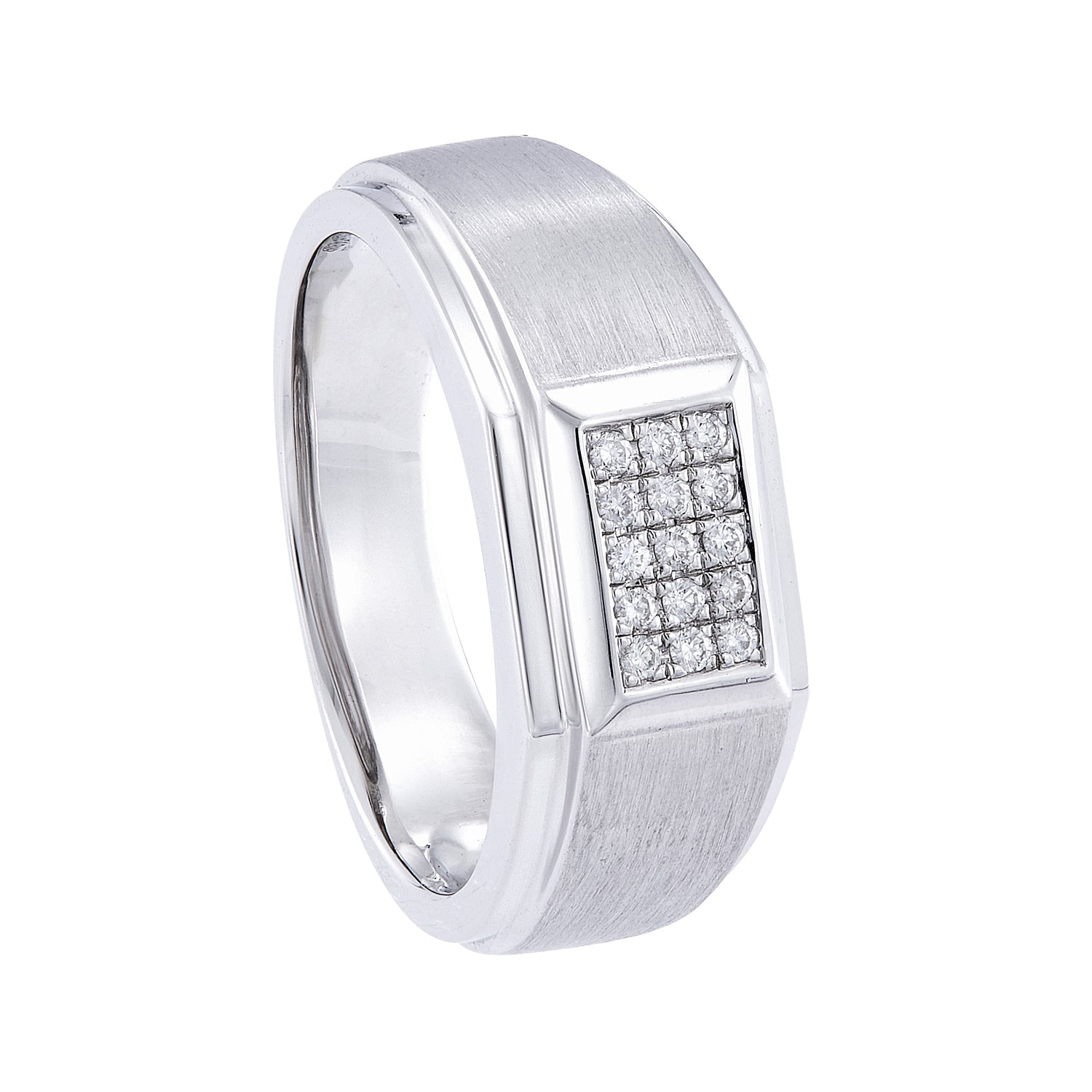 Round Cut Diamond Grooved Men's Ring in 925 Silver Palladium 266180323(PLD)