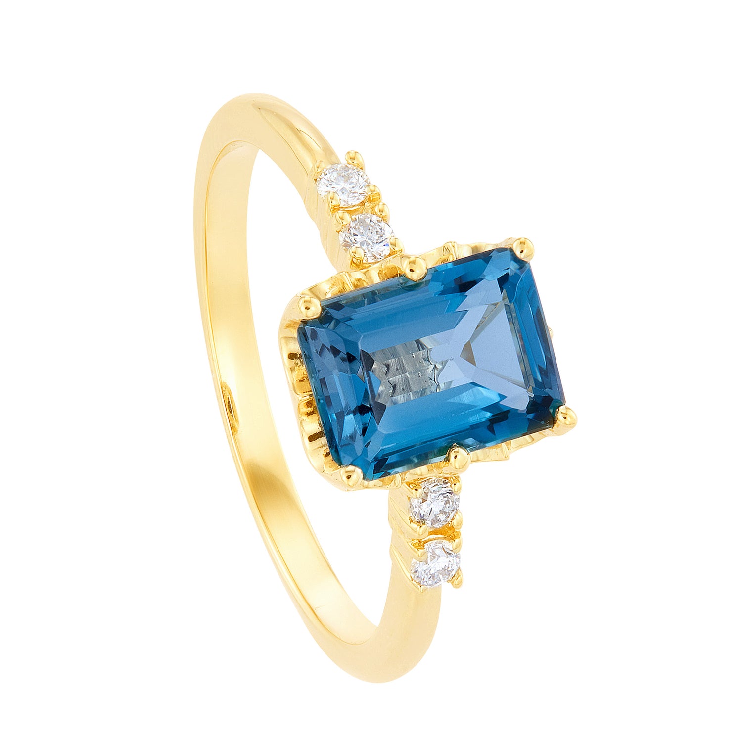 Emerald Cut Blue Topaz and Diamond Ring in 375/9K Yellow Gold 265461222(YG)-BTOPZ