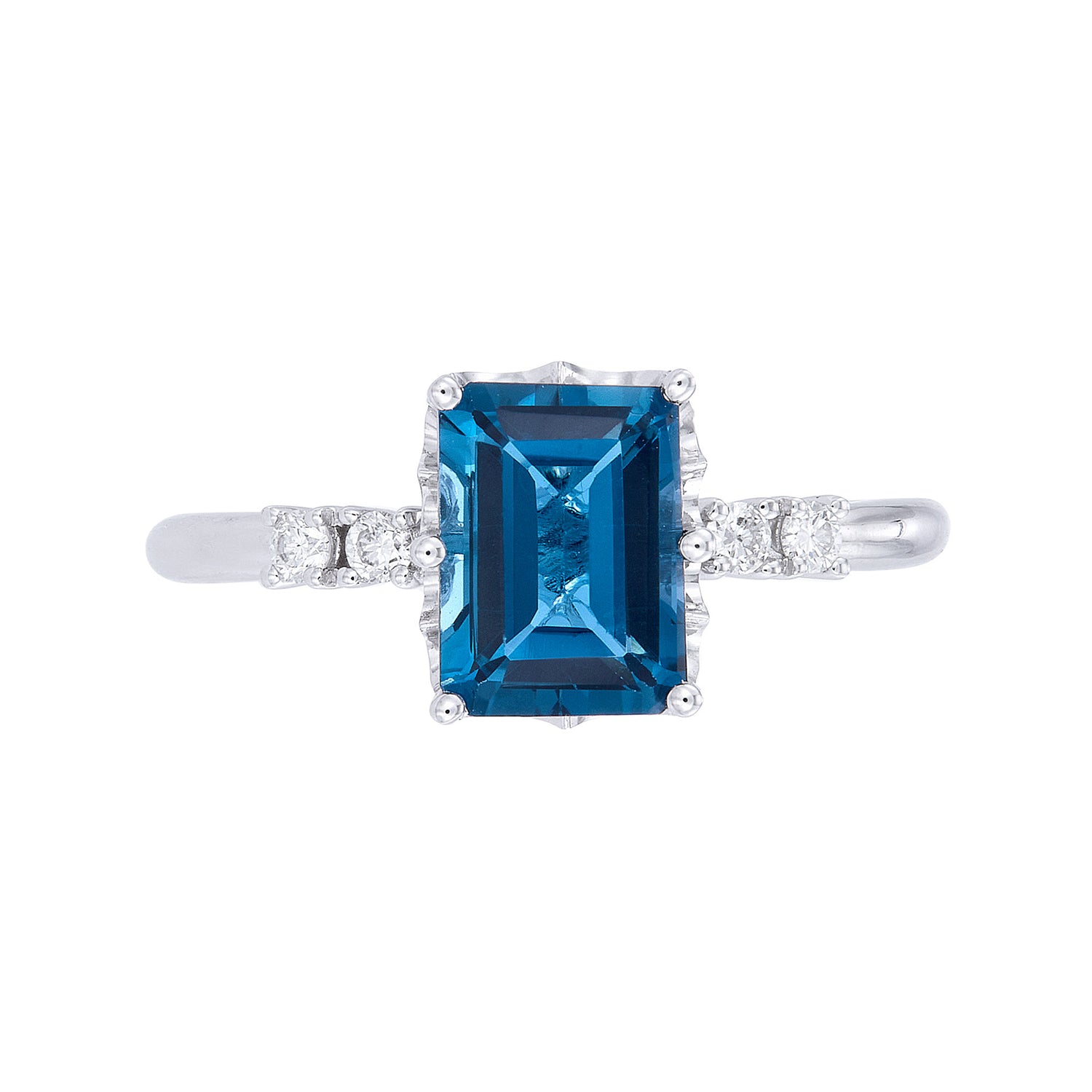 Emerald Cut Blue Topaz and Diamond Ring in 375/9K White Gold 265461222(WG)-BTOPZ