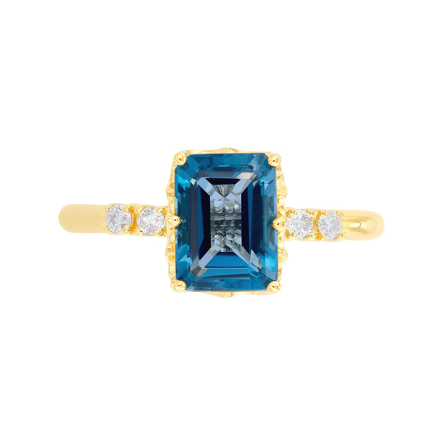 Emerald Cut Blue Topaz and Diamond Ring in 375/9K Yellow Gold 265461222(YG)-BTOPZ