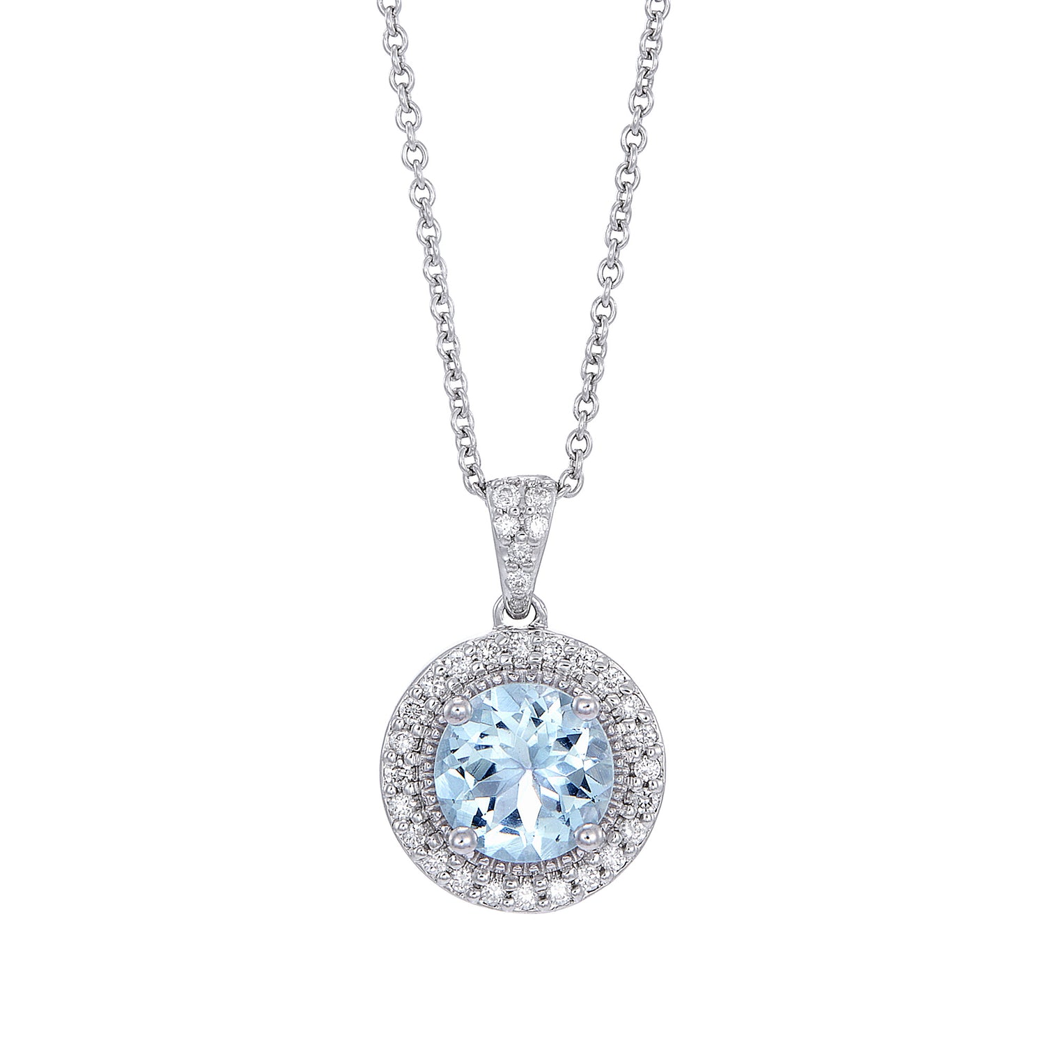 Aquamarine Cut and Diamond Necklace in 375/9K White Gold 265990223(N)