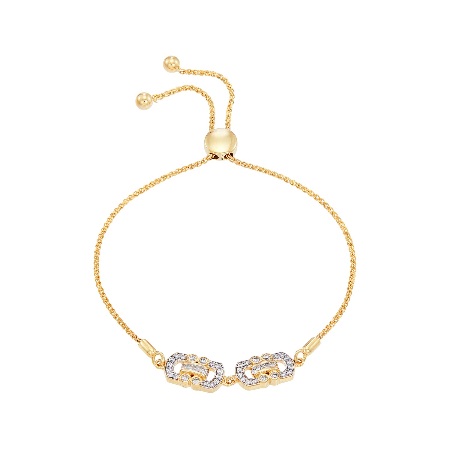 Baguette and Round Diamond Bolo Bracelet in 585/14K Yellow Gold 681330124