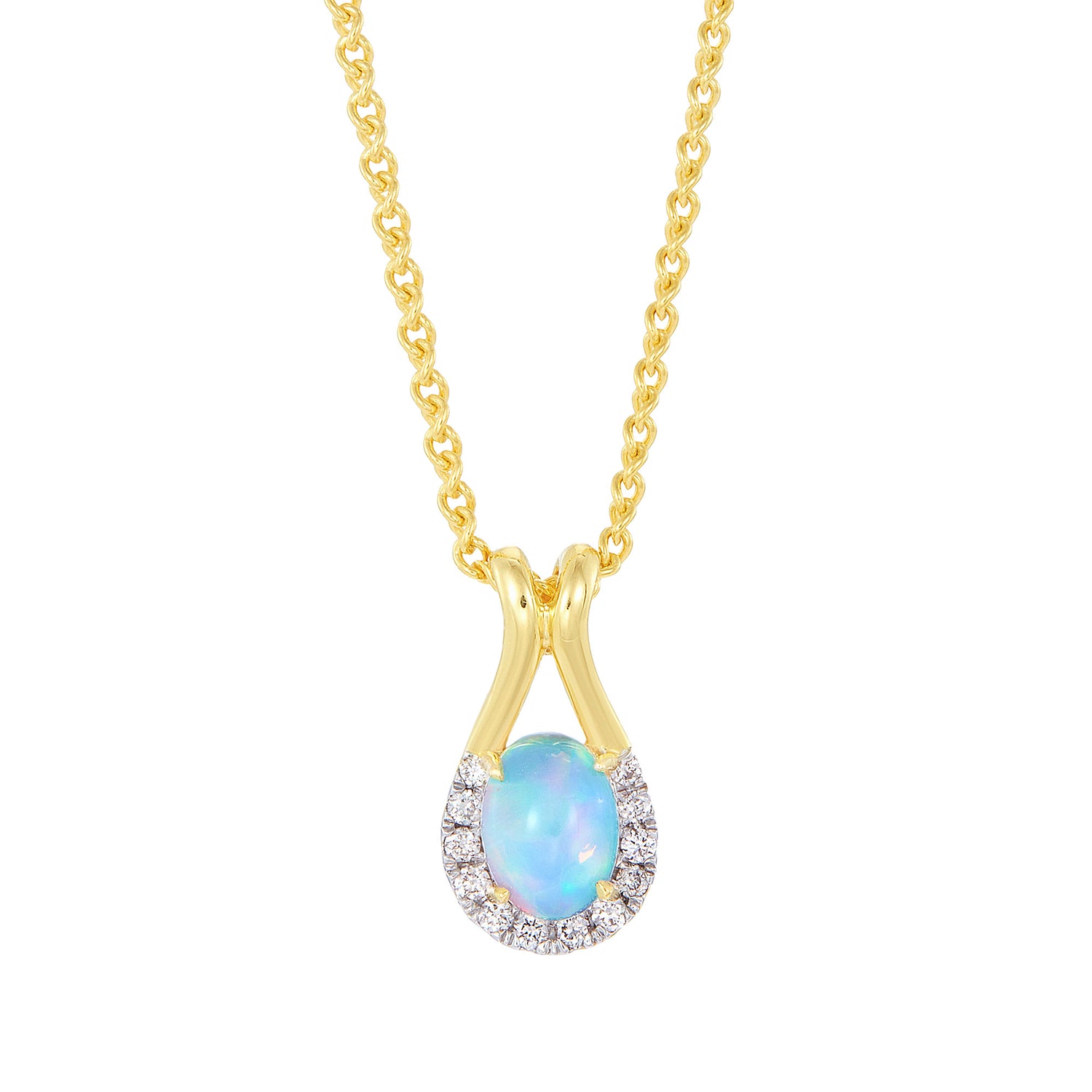 AROWANA | Oval White Opal and Diamond Necklace in 375/9K Yellow Gold 265390223(N)-YG-OPAL