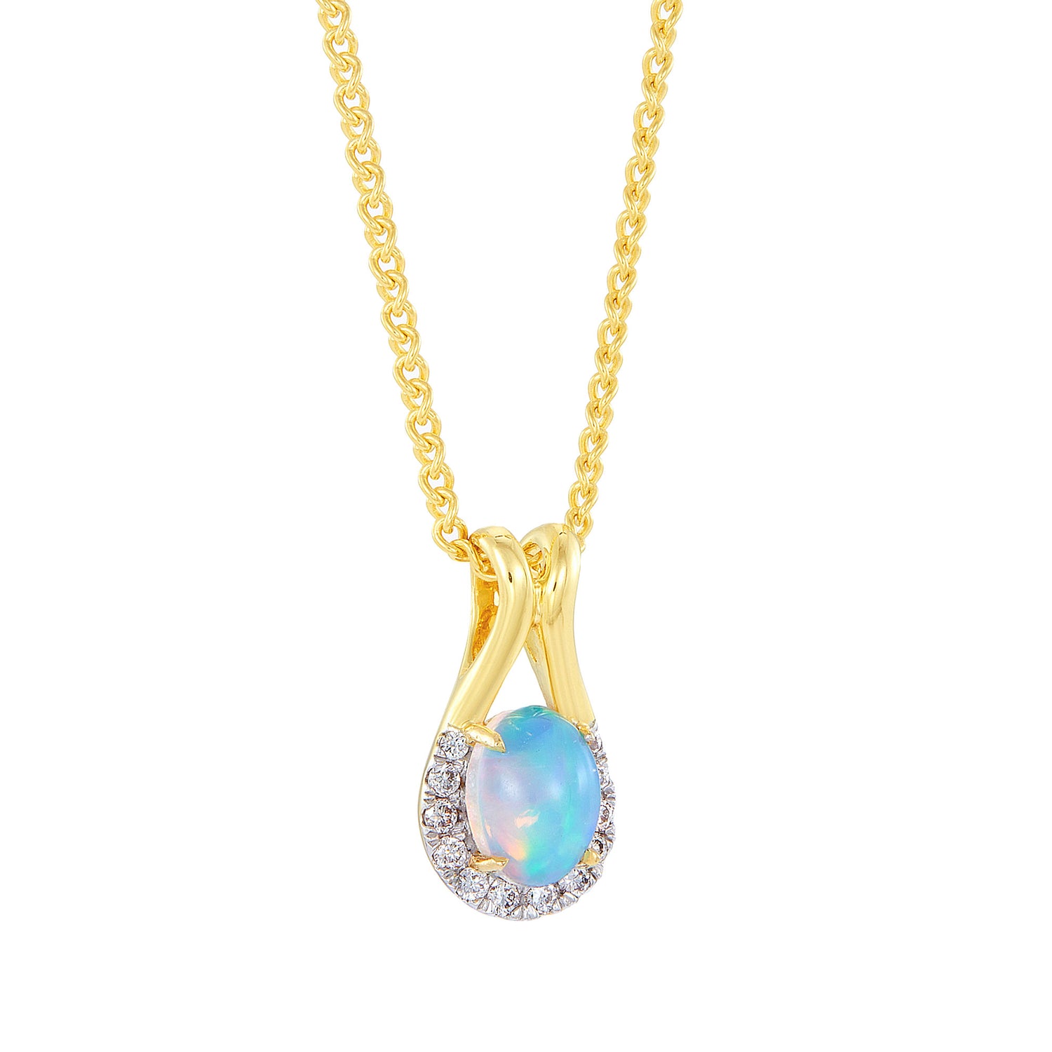 AROWANA | Oval White Opal and Diamond Necklace in 375/9K Yellow Gold 265390223(N)-YG-OPAL