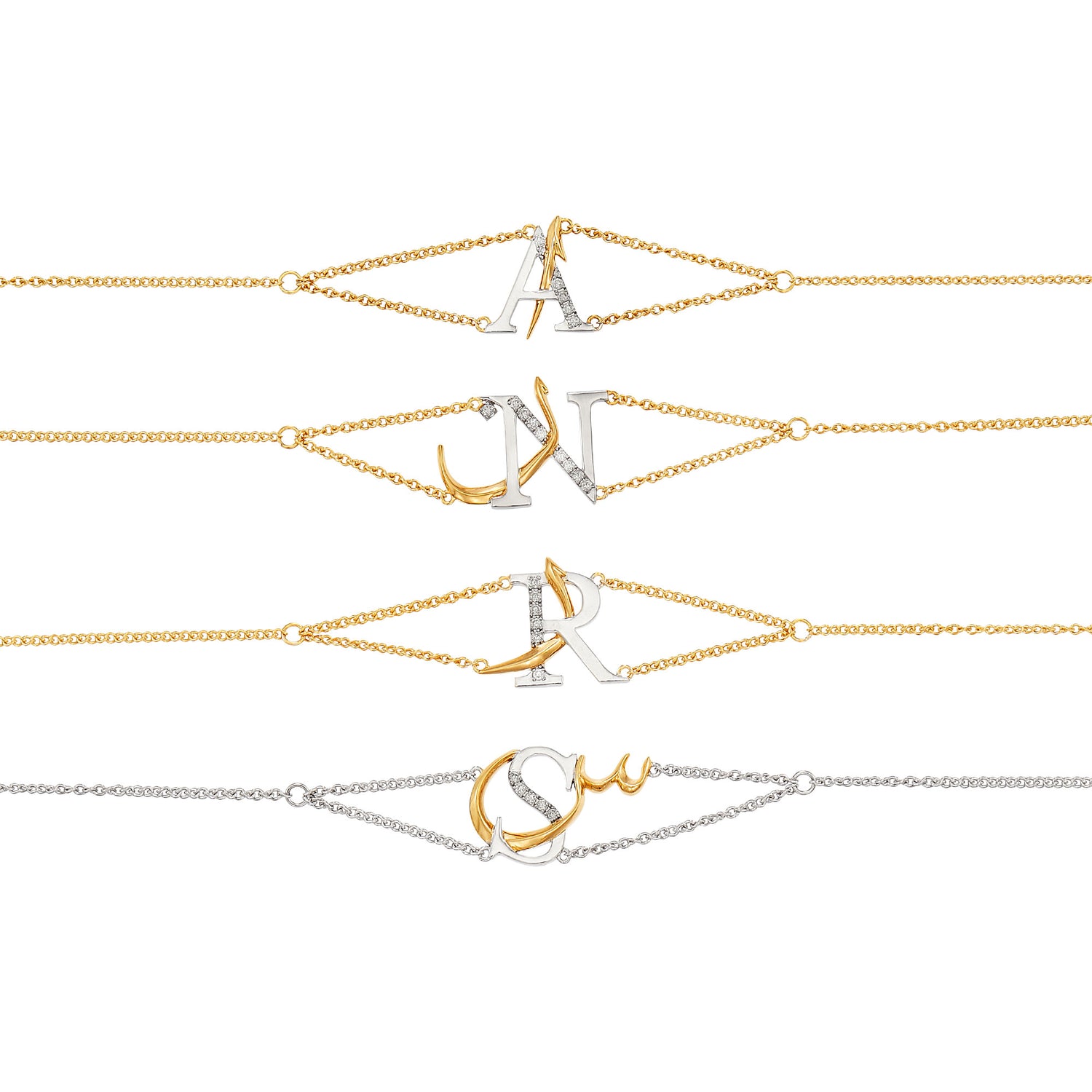 TULUS | Diamond Bracelet in 375/9K Yellow and White Gold (Alphabet) 681530524