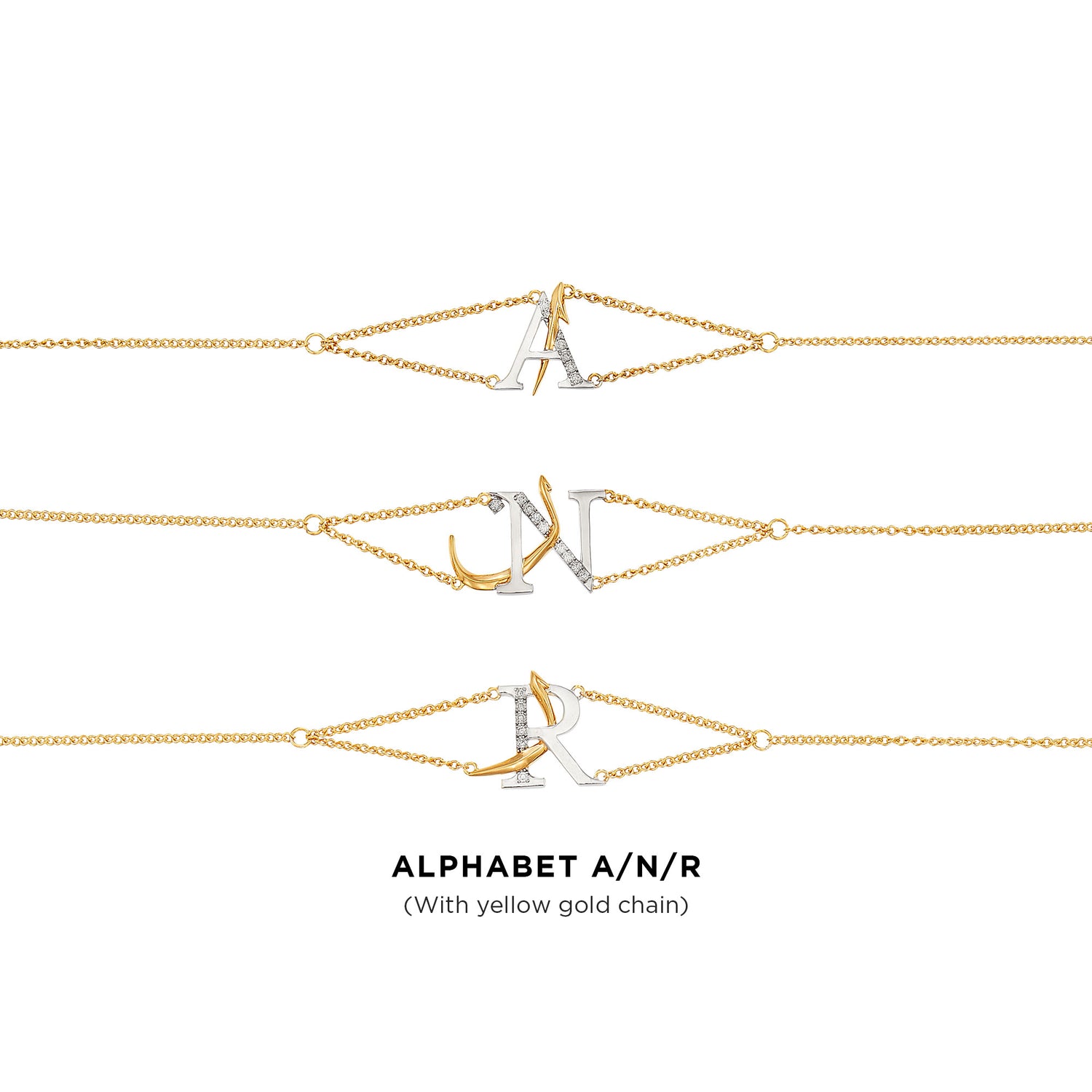 TULUS | Diamond Bracelet in 375/9K Yellow and White Gold (Alphabet) 681530524