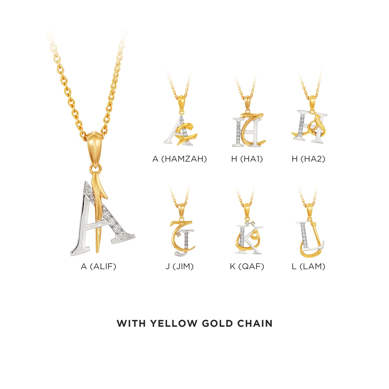 TULUS | Diamond Necklace in 375/9K Yellow and White Gold (Alphabet) 560710
