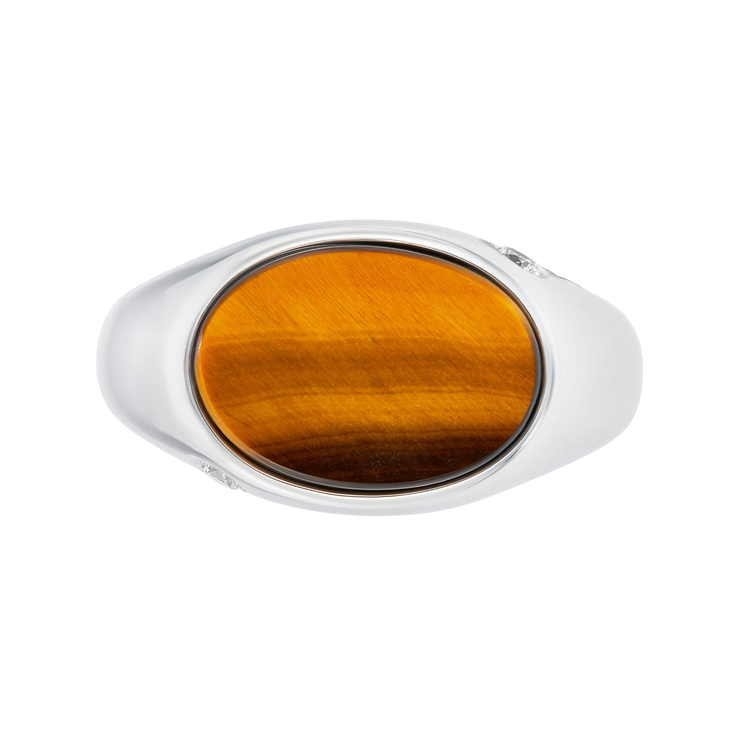 Oval Tiger's Eye and Diamond Men's Ring in 925 Silver Palladium 119730424(PLD)-TIGE