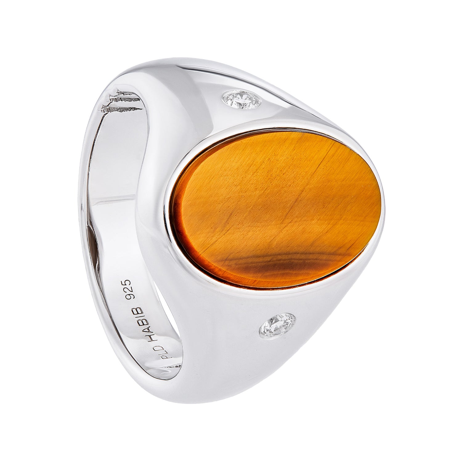 Oval Tiger's Eye and Diamond Men's Ring in 925 Silver Palladium 119740424(PLD)-TIGE