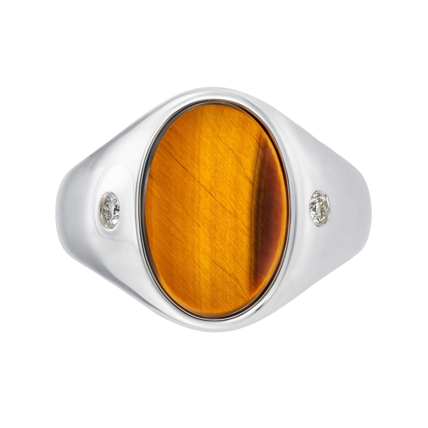 Oval Tiger's Eye and Diamond Men's Ring in 925 Silver Palladium 119740424(PLD)-TIGE