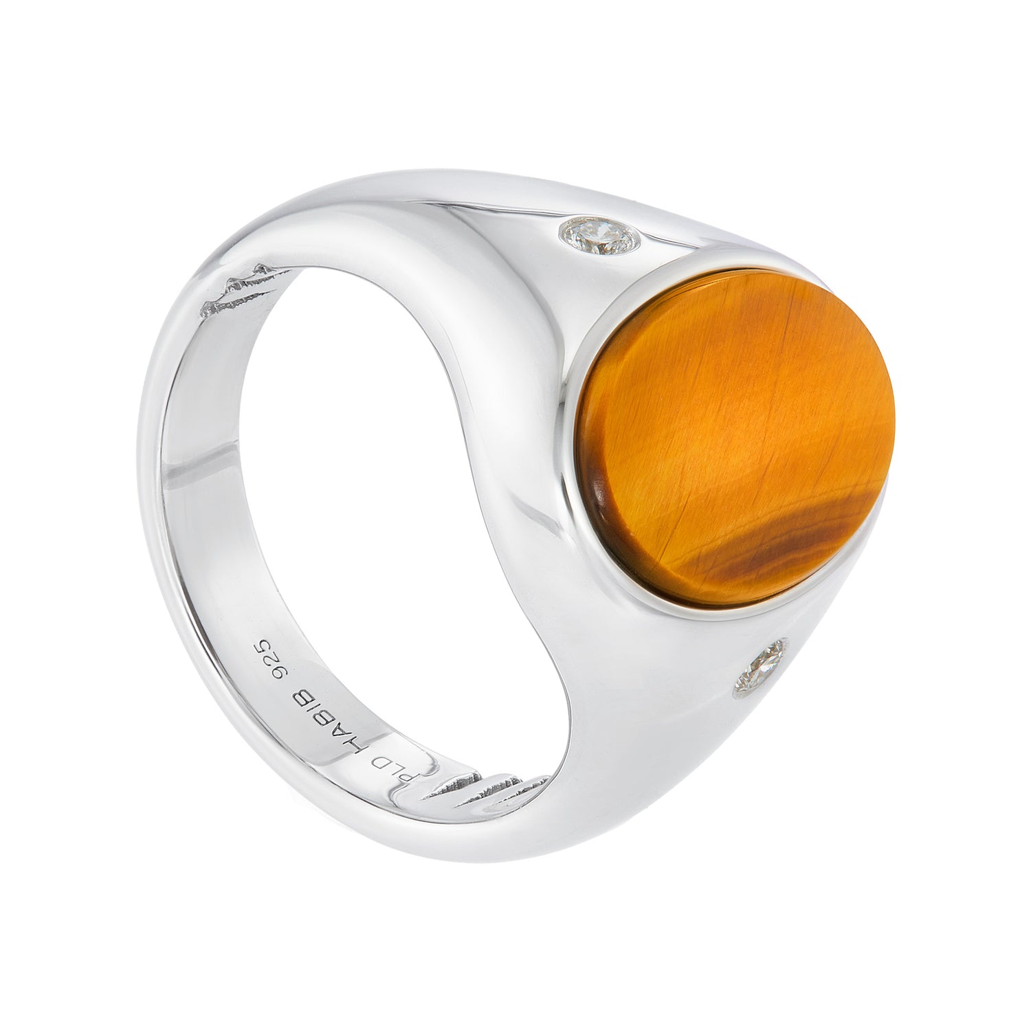 Oval Tiger's Eye and Diamond Men's Ring in 925 Silver Palladium 119740424(PLD)-TIGE
