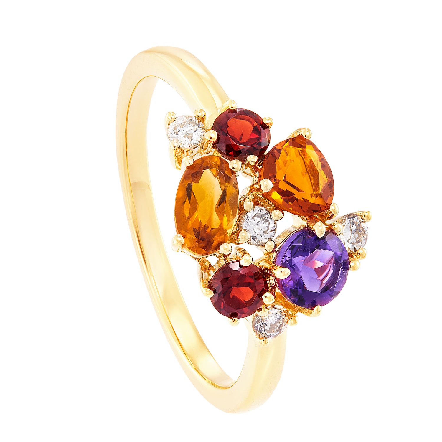 CHIC | Multi-Coloured Gemstone (Amethyst, Citrine, Garnet and Diamond) Ring in 375/9K Yellow Gold 263110722(YG)-MULTI