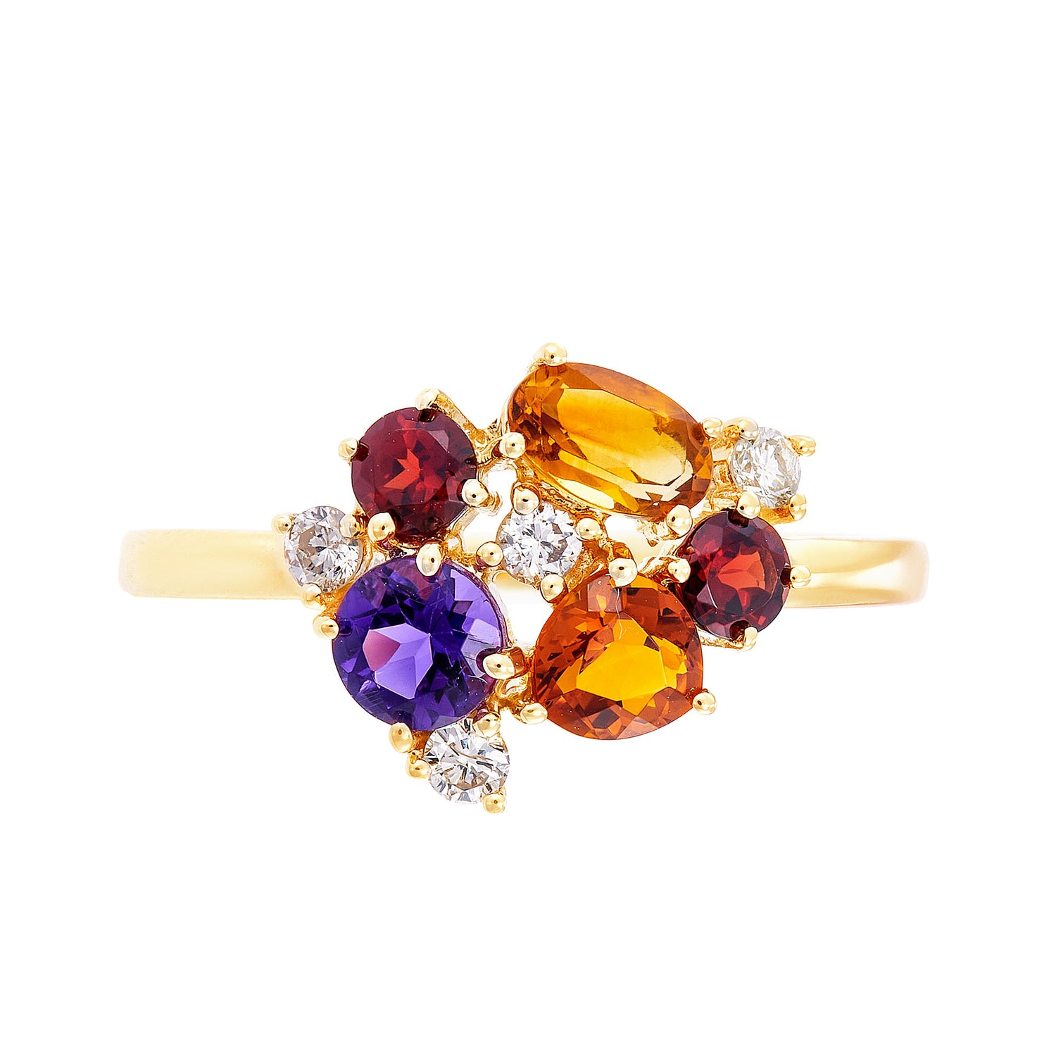 CHIC | Multi-Coloured Gemstone (Amethyst, Citrine, Garnet and Diamond) Ring in 375/9K Yellow Gold 263110722(YG)-MULTI