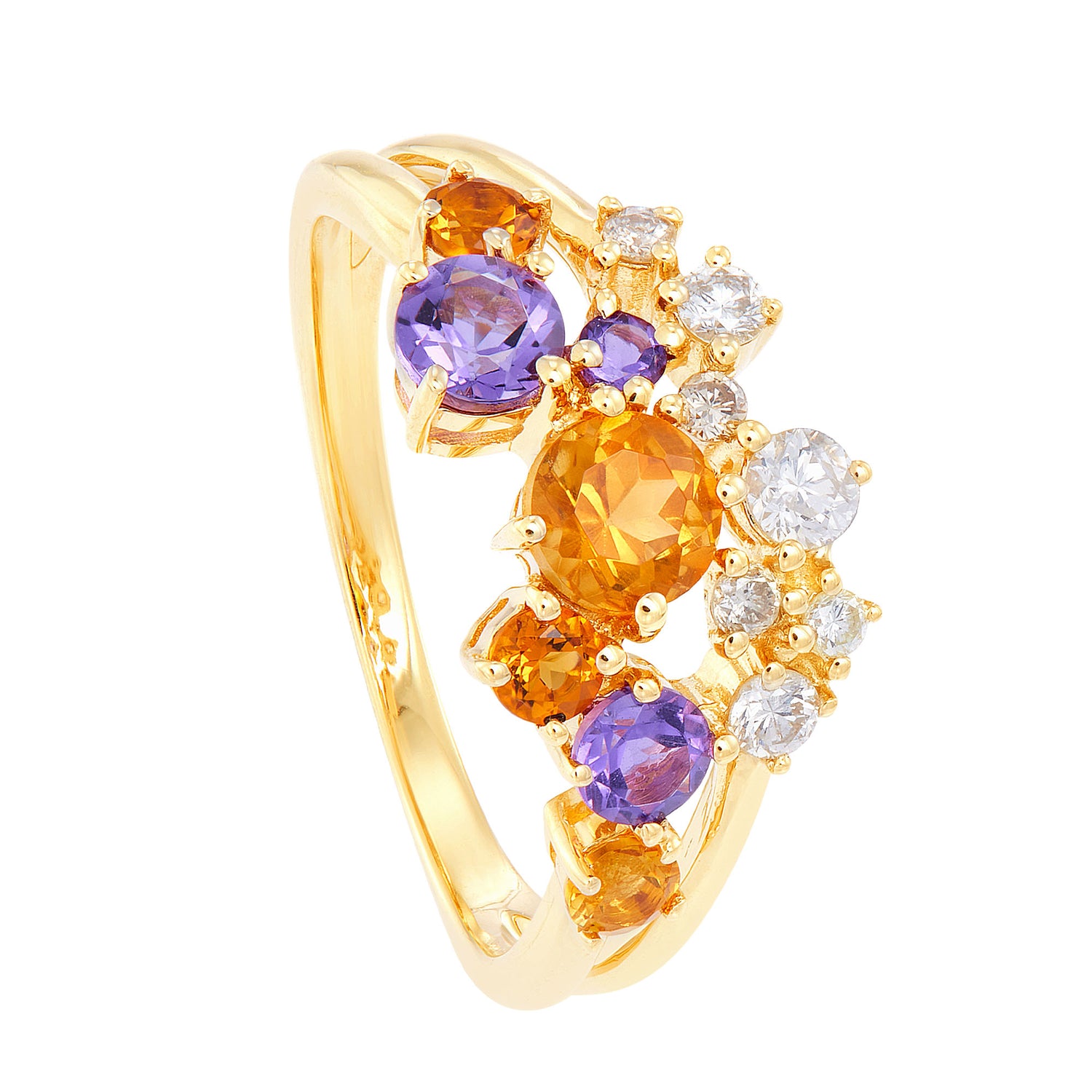 CHIC | Multi-Coloured Gemstone (Amethyst, Citrine and Diamond) Ring in 375/9K Yellow Gold 263140722(YG)-MULTI