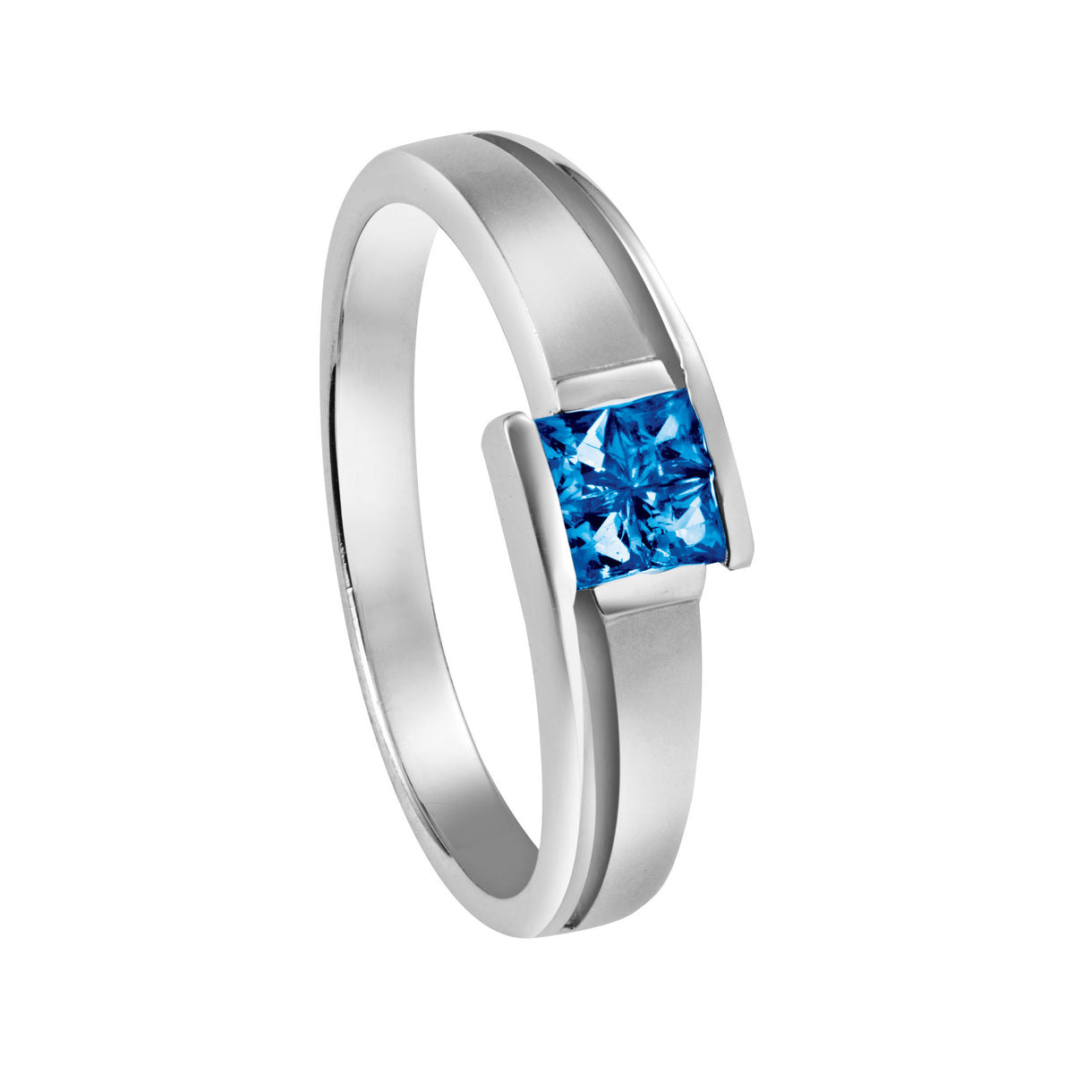 Channel Princess Blue Sapphire Men's Ring in 925 Silver Palladium 22989(PLD)-BS