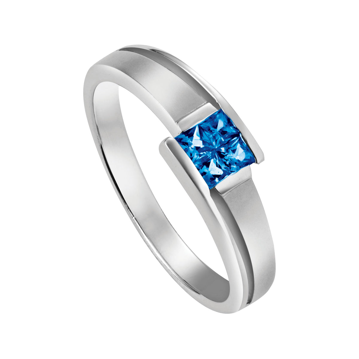Channel Princess Blue Sapphire Men's Ring in 925 Silver Palladium 22989(PLD)-BS