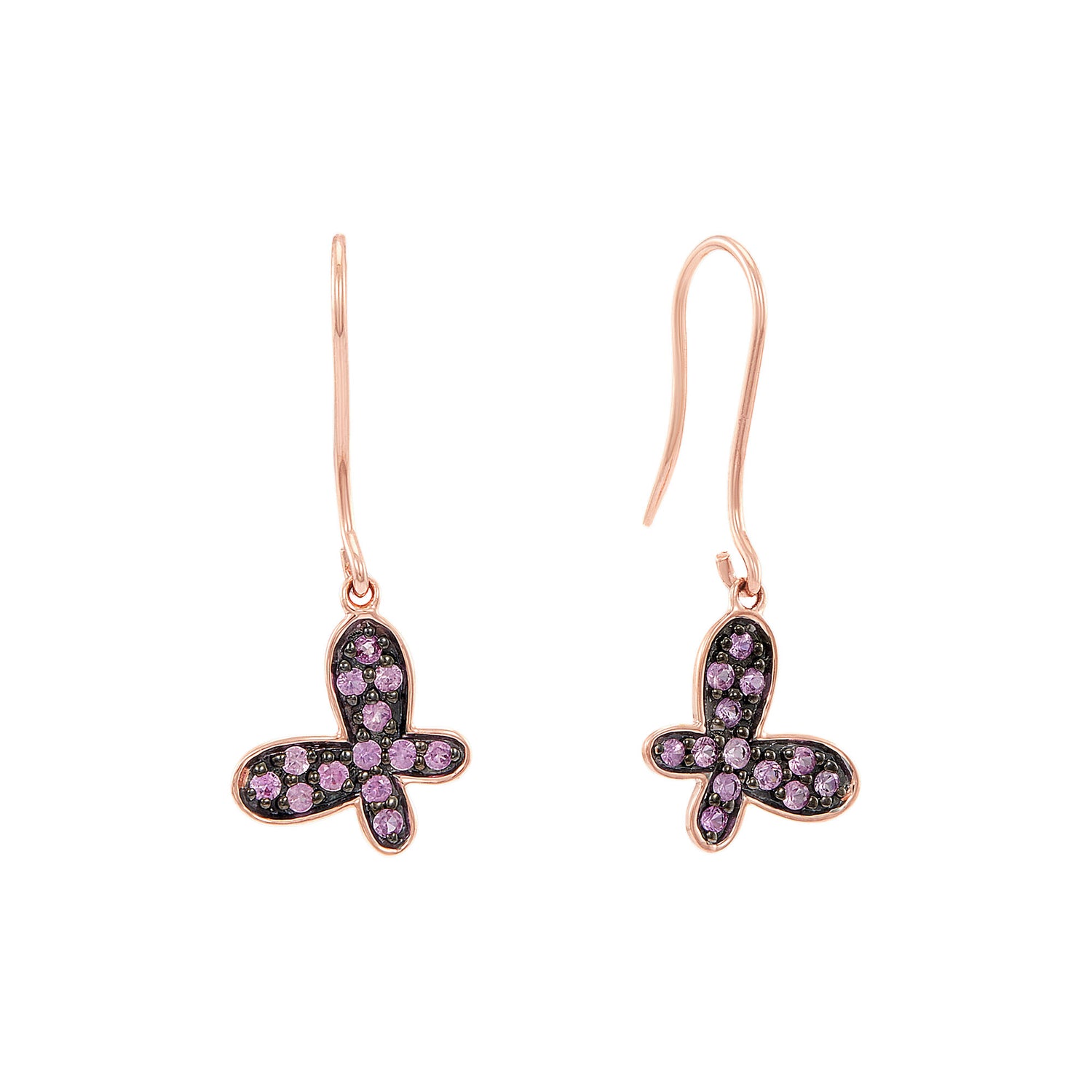 Pink Sapphire Butterfly Earrings Diamond in 375/9K Rose Gold 45505