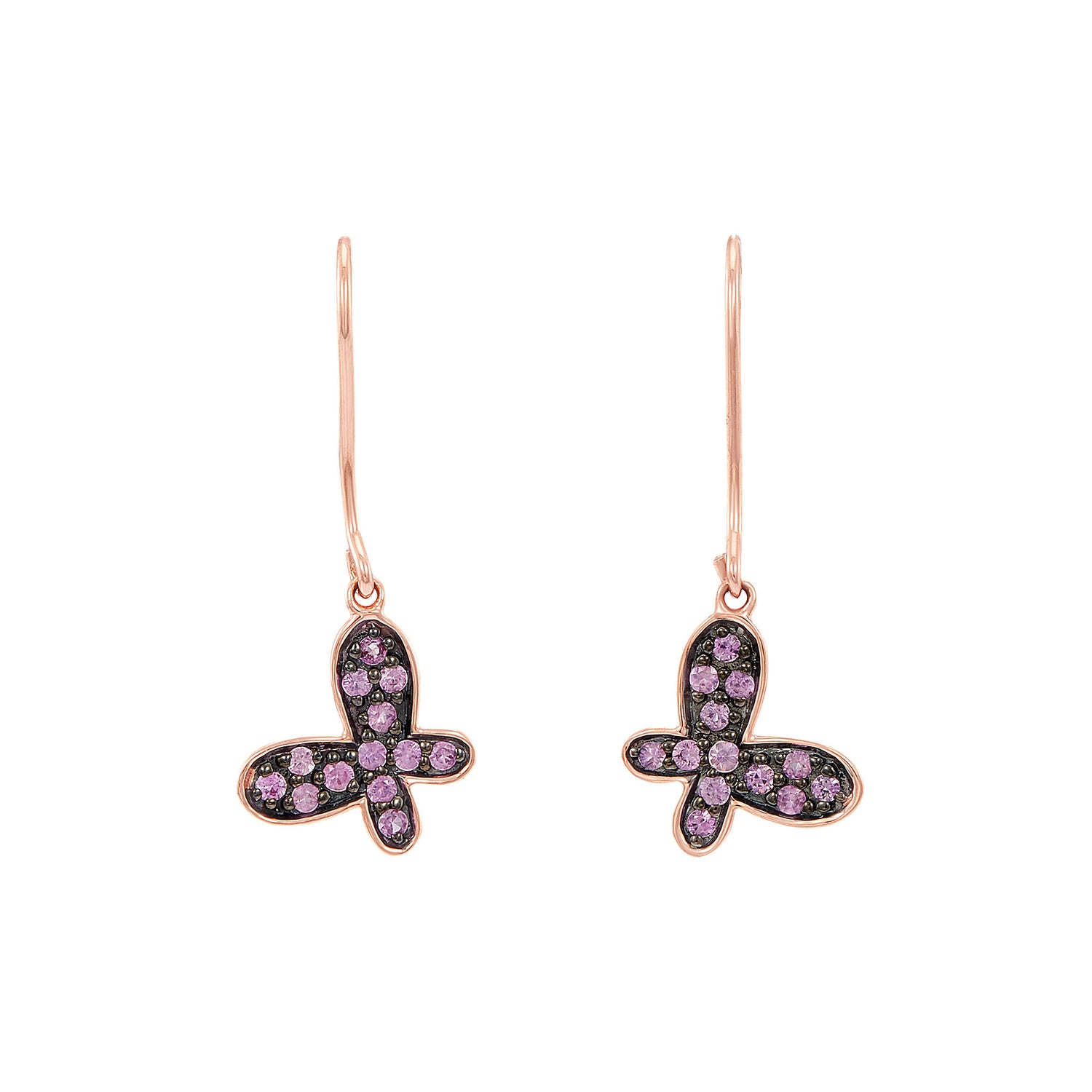 Pink Sapphire Butterfly Earrings Diamond in 375/9K Rose Gold 45505