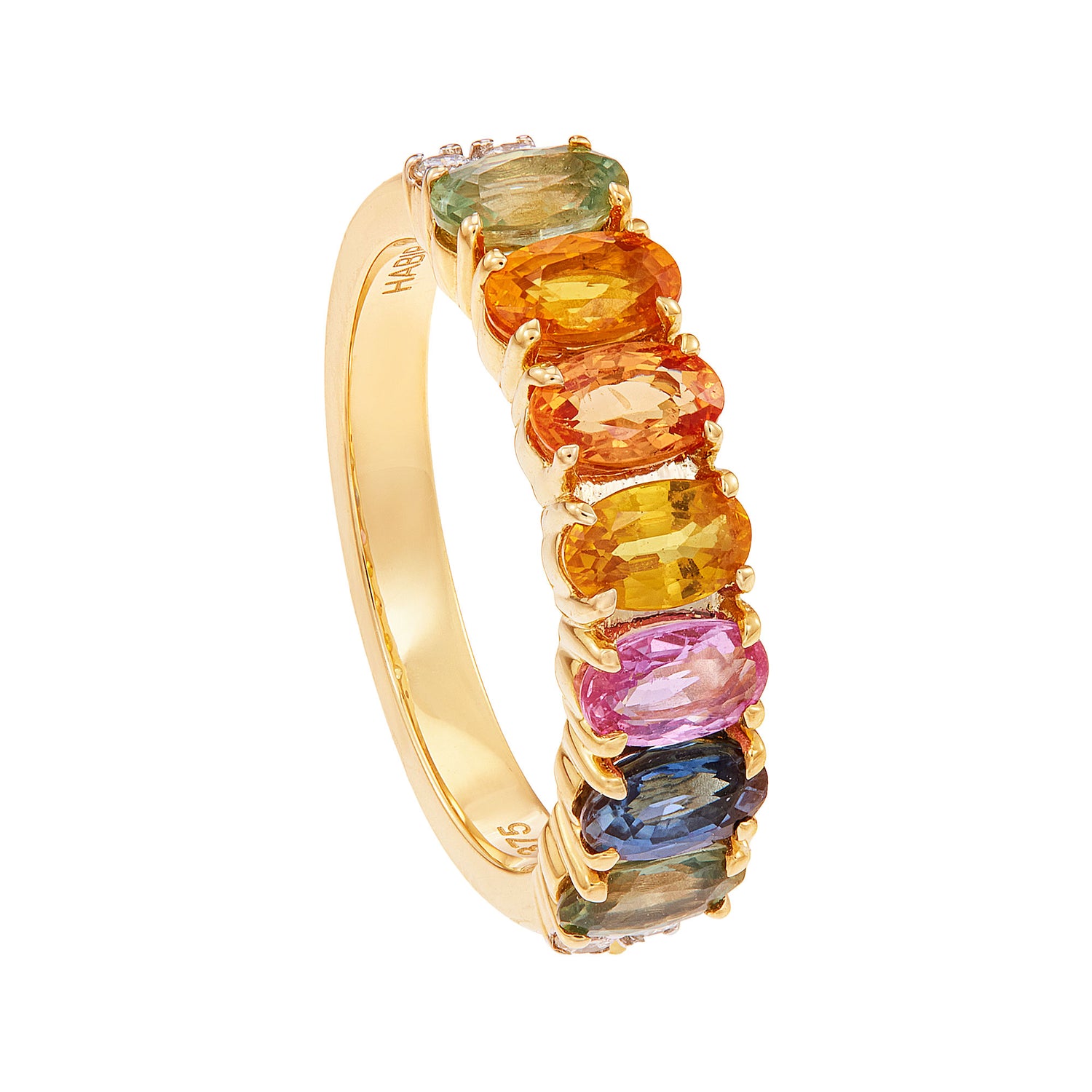 Multi-coloured Sapphire Gemstones and Diamond Ring in 375/9K Yellow Gold 269550524