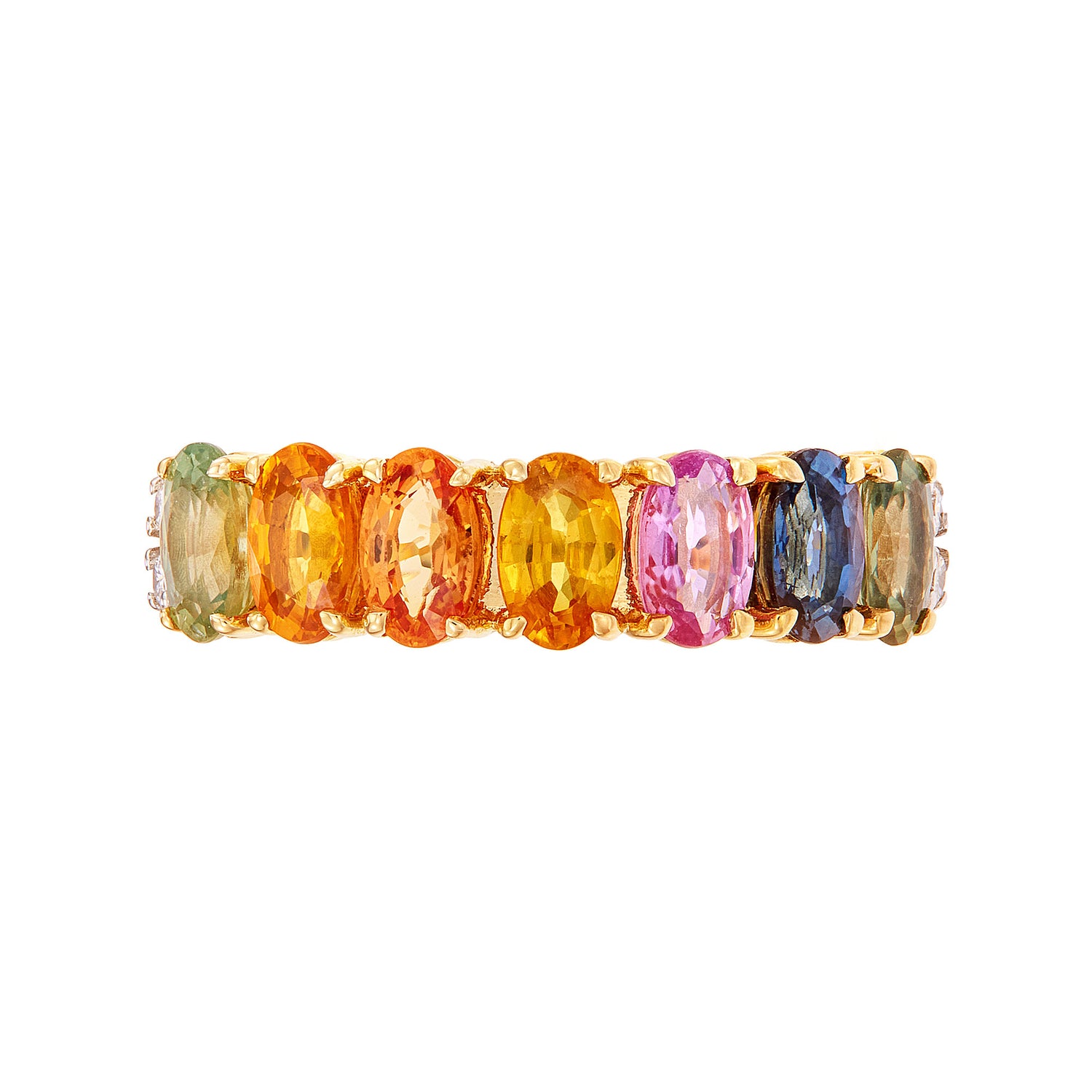 Multi-coloured Sapphire Gemstones and Diamond Ring in 375/9K Yellow Gold 269550524