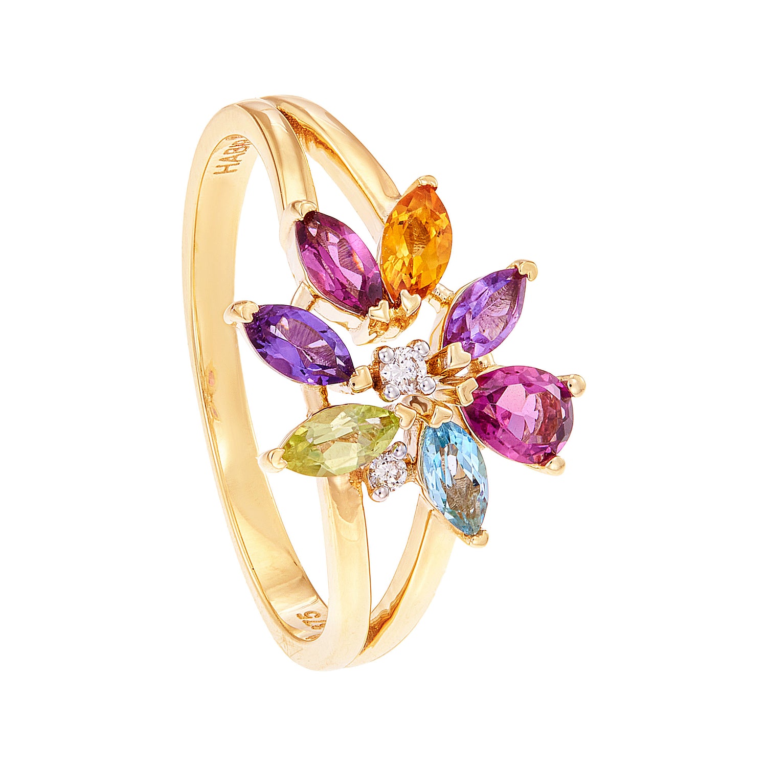 Multi-Coloured Gemstone and Diamond Ring in 375/9K Yellow Gold 269530524
