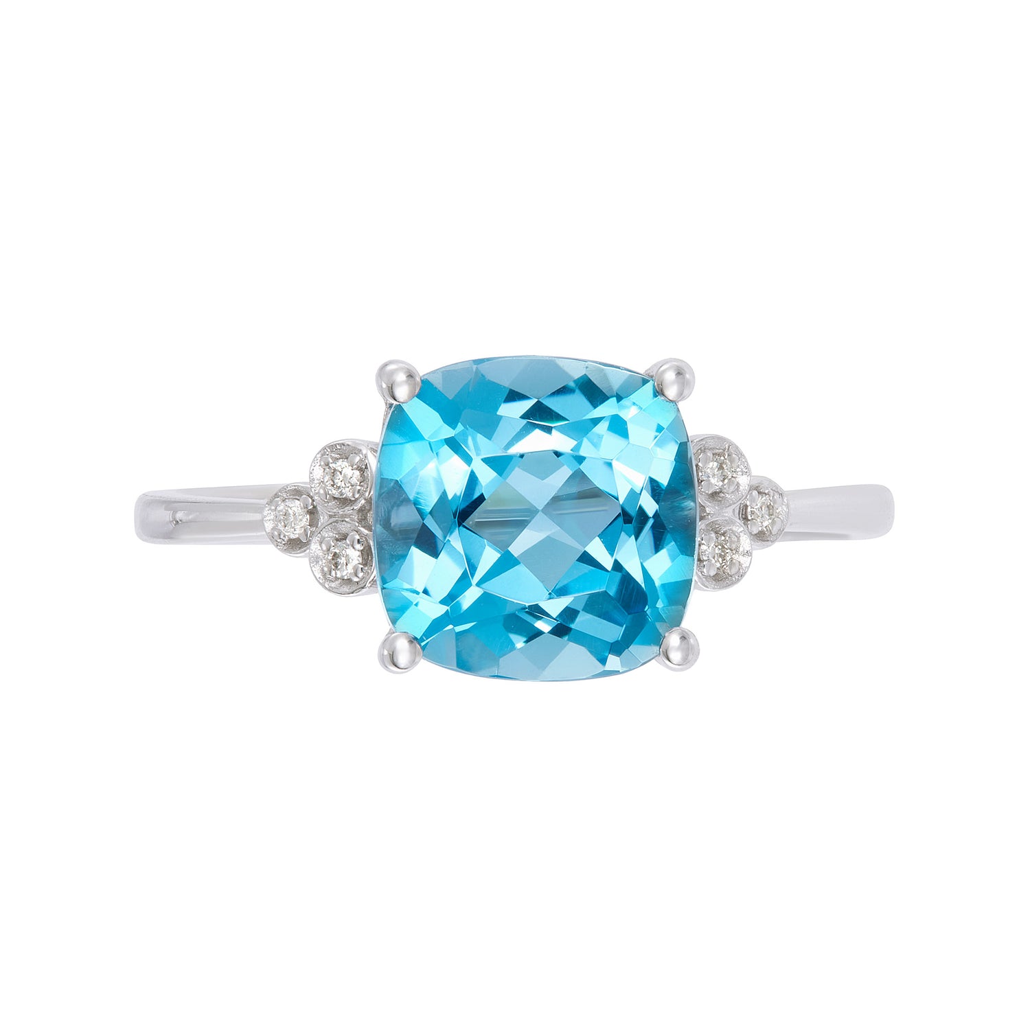 Cushion Cut Blue Topaz and Diamond Reverse Tapered Ring in 375/9K White Gold 24693(R)