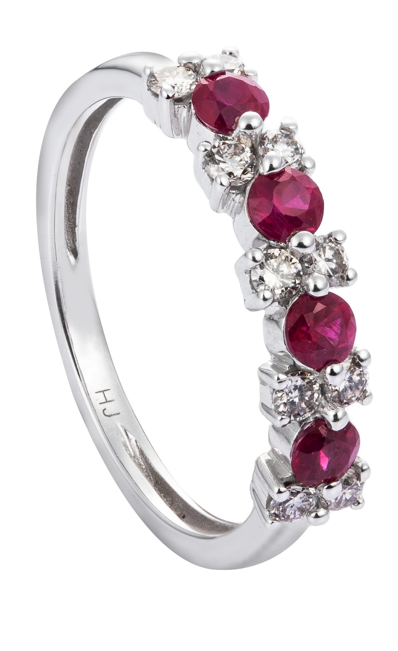 Shared Prong Ruby and Diamond Ring in 375/9K White Gold 25111