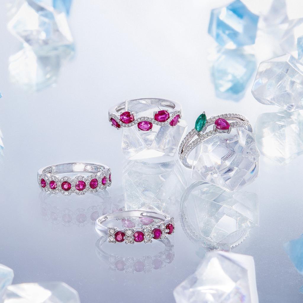 Shared Prong Ruby and Diamond Ring in 375/9K White Gold 25111