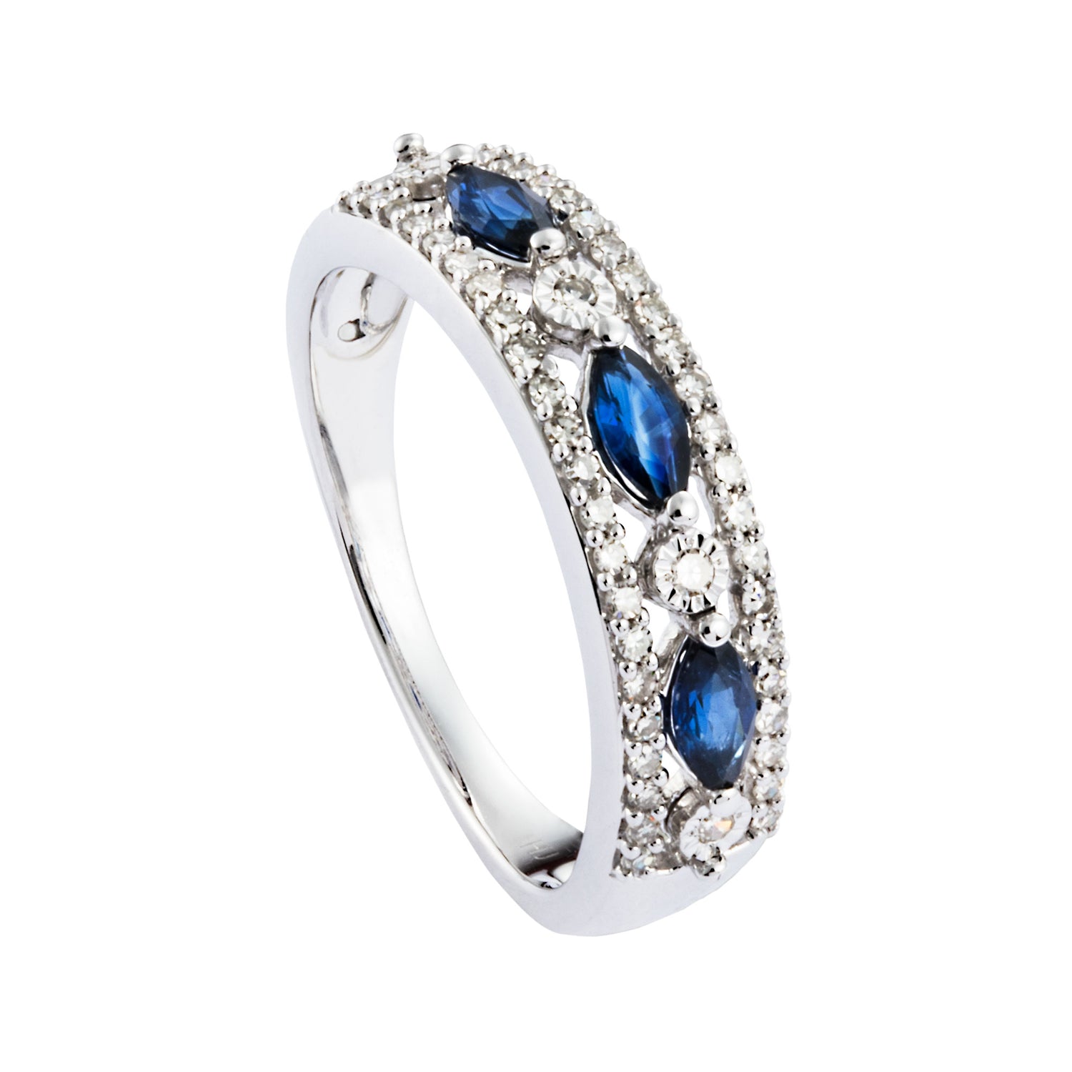 Marquise Cut Blue Sapphire and Micro Pavé Diamond Ring in 375/9K White Gold 25777