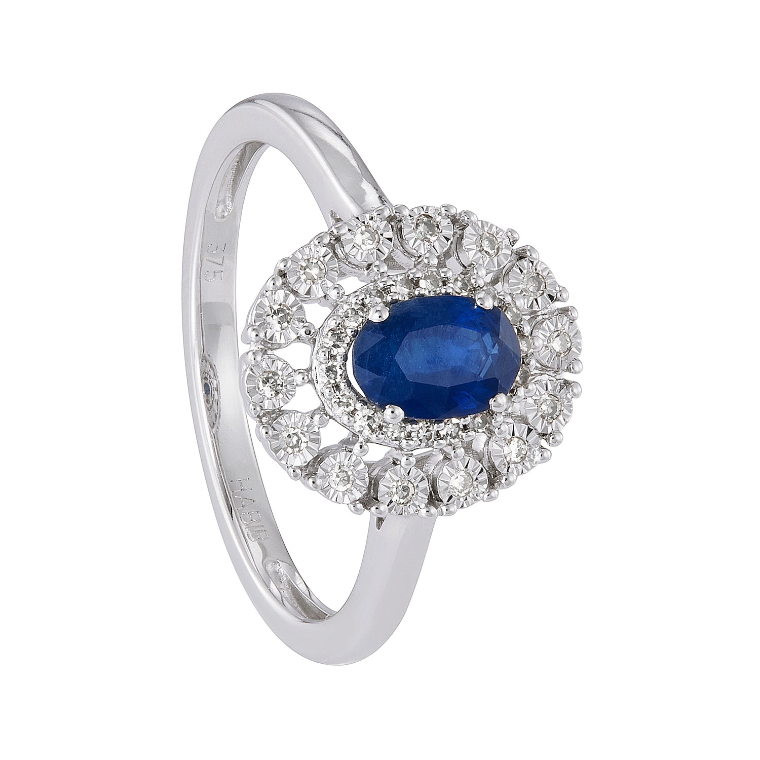 Oval Blue Sapphire and Diamond Ring in 375/9K White Gold 258460220