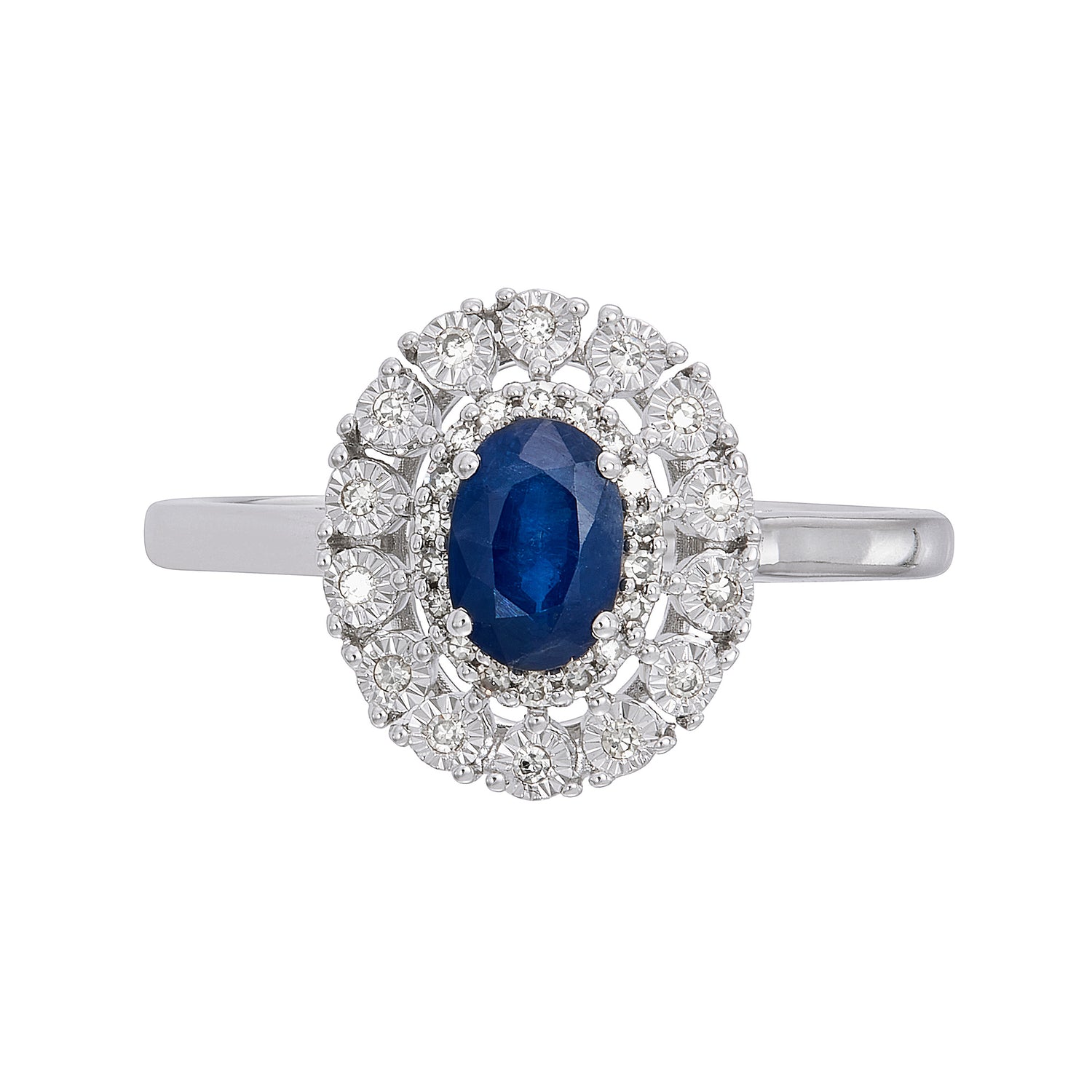 Oval Blue Sapphire and Diamond Ring in 375/9K White Gold 258460220