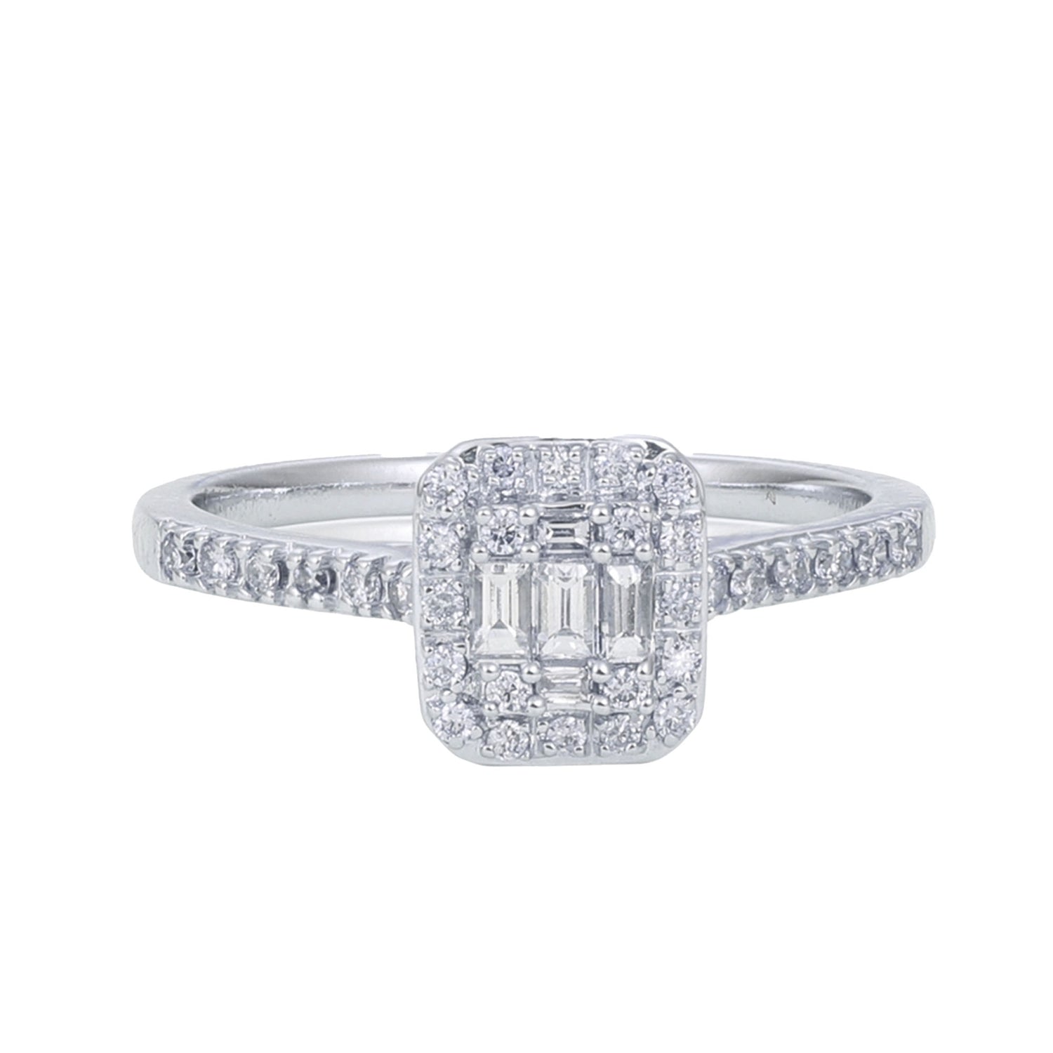 FIRE ON ICE | Baguette and Round Diamond Ring in 375/9K White Gold 24945