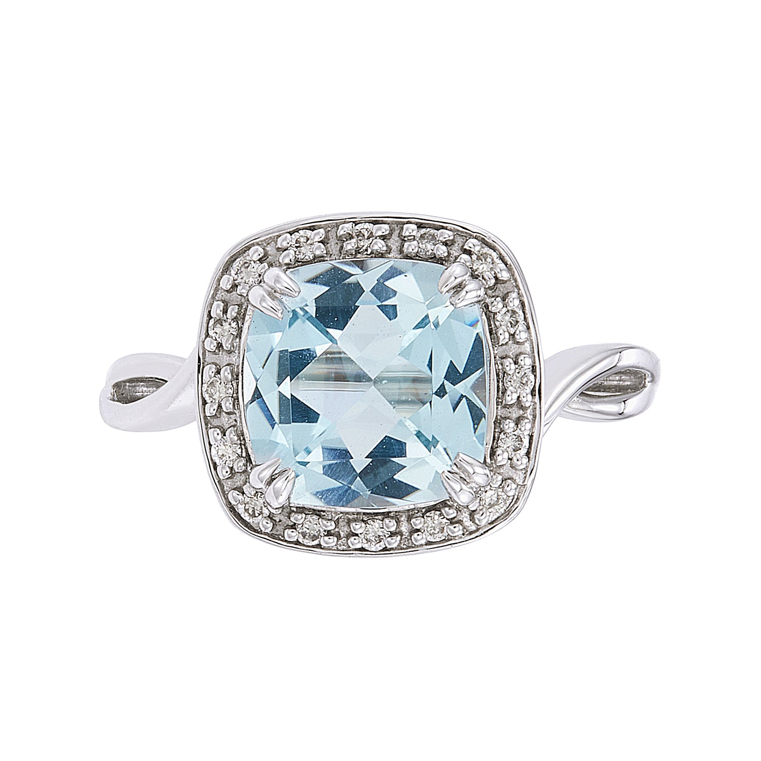 Cushion Blue Topaz and Round Diamond Ring in 375/9K White Gold 24631(R)