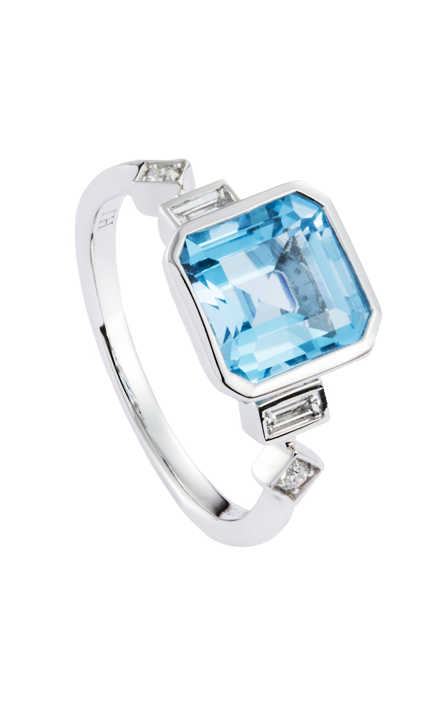 Bezel Blue Topaz and Diamond Ring in 375/9K White Gold 25769(R)
