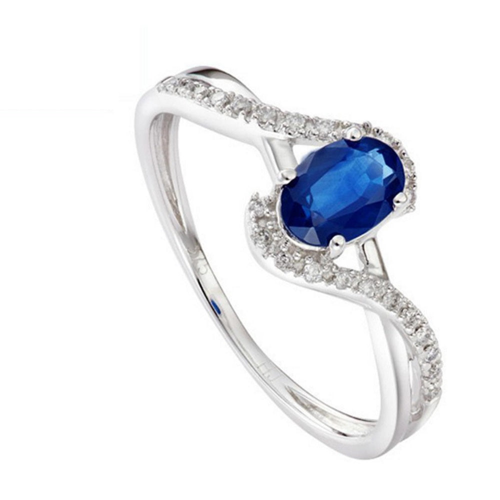 Fancy Twisted Blue Sapphire Diamond Ring in 375/9K White Gold 24887