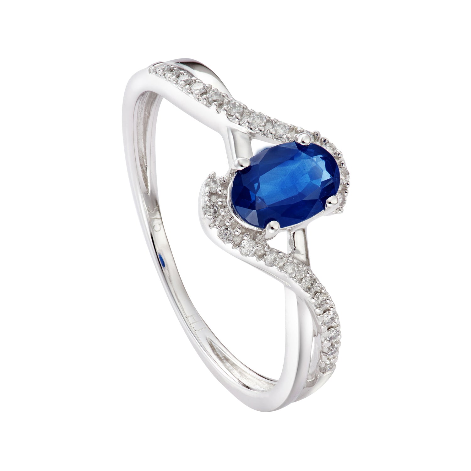 Fancy Twisted Blue Sapphire Diamond Ring in 375/9K White Gold 24887