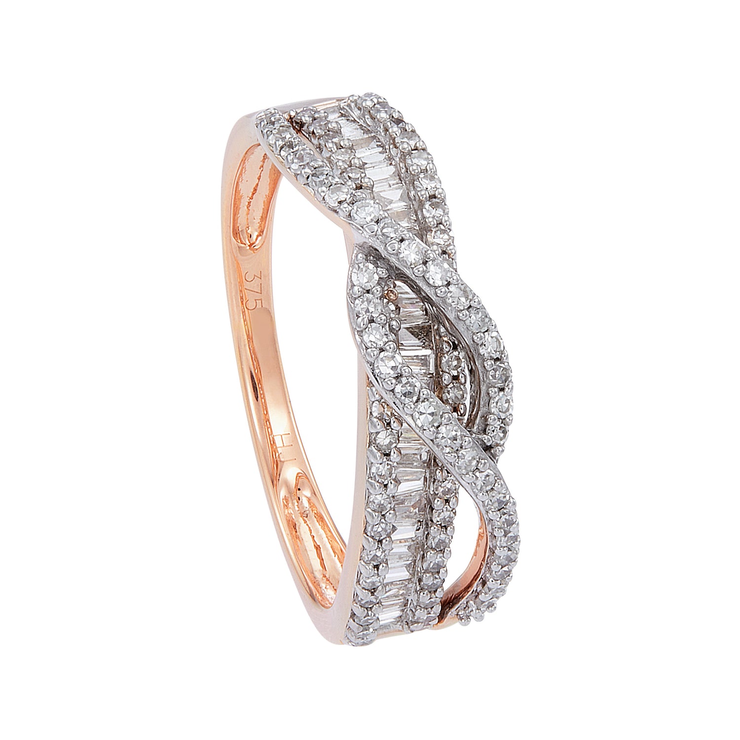 Baguette Cut and Diamond Ring in 375/9K Rose Gold 24830