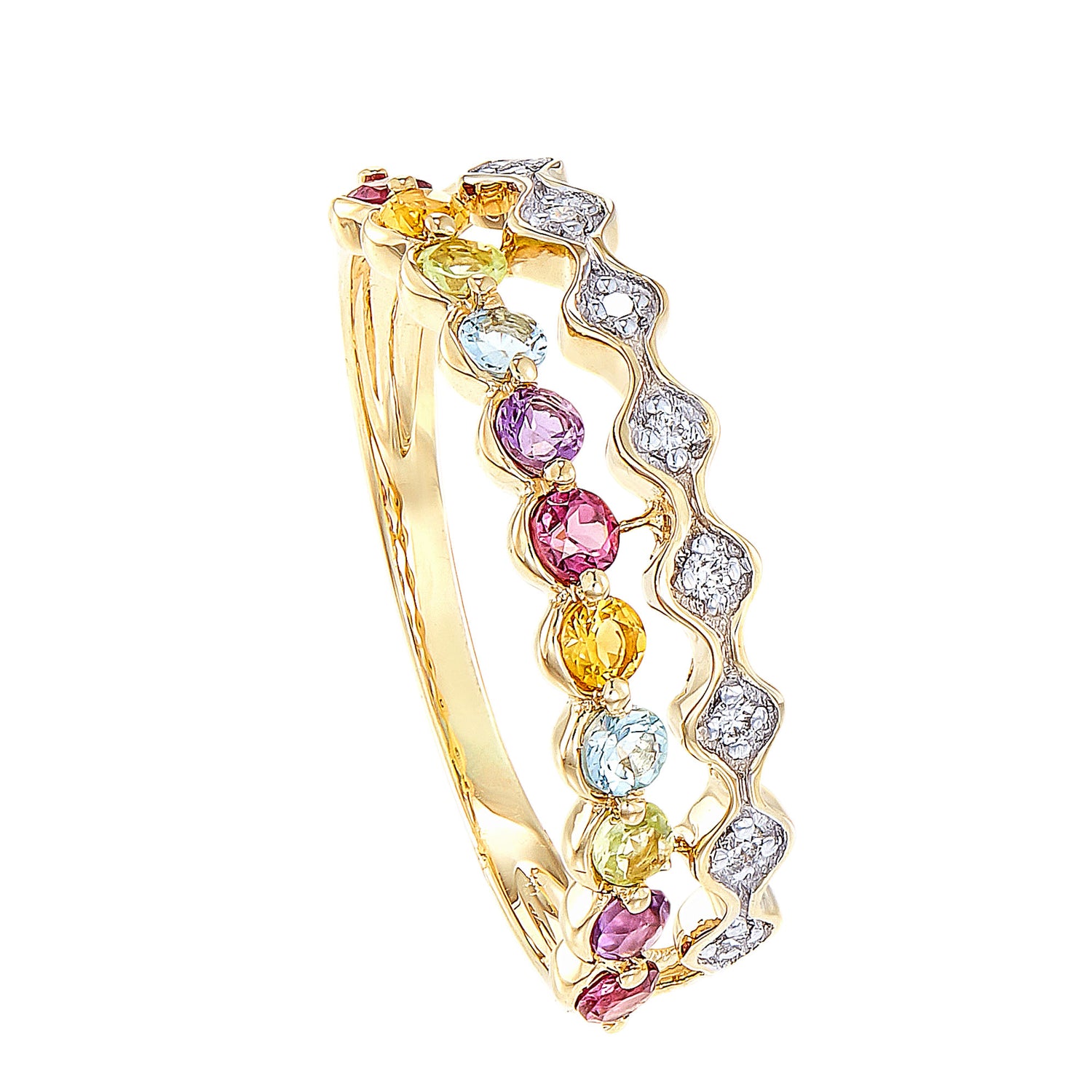 Round Cut Multi-Coloured Gemstones and Diamond Split Shank Ring in 375/9K Yellow Gold 258830620
