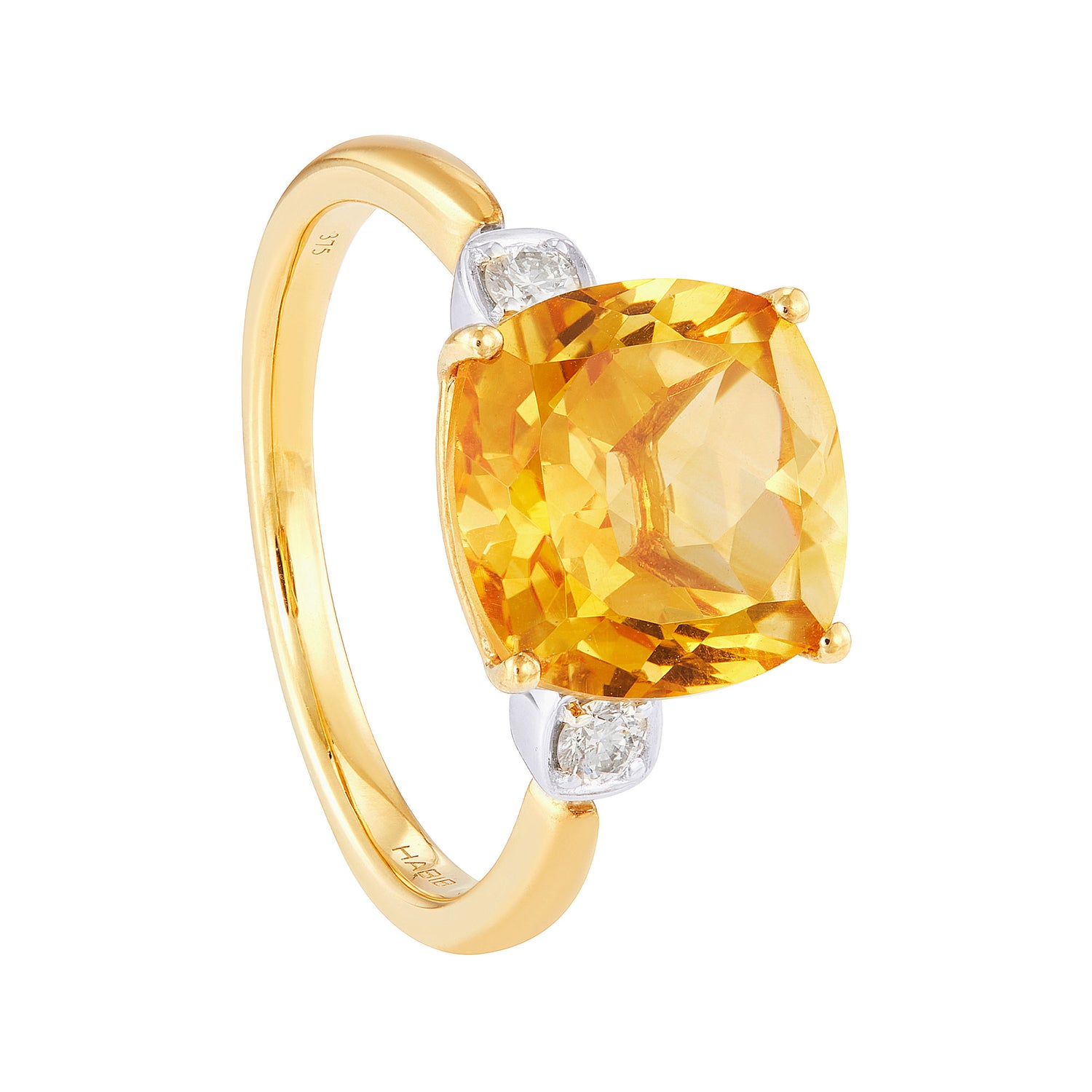Cushion Cut Citrine and Round Diamond Ring in 375/9K Yellow and White Gold 260490321(R)