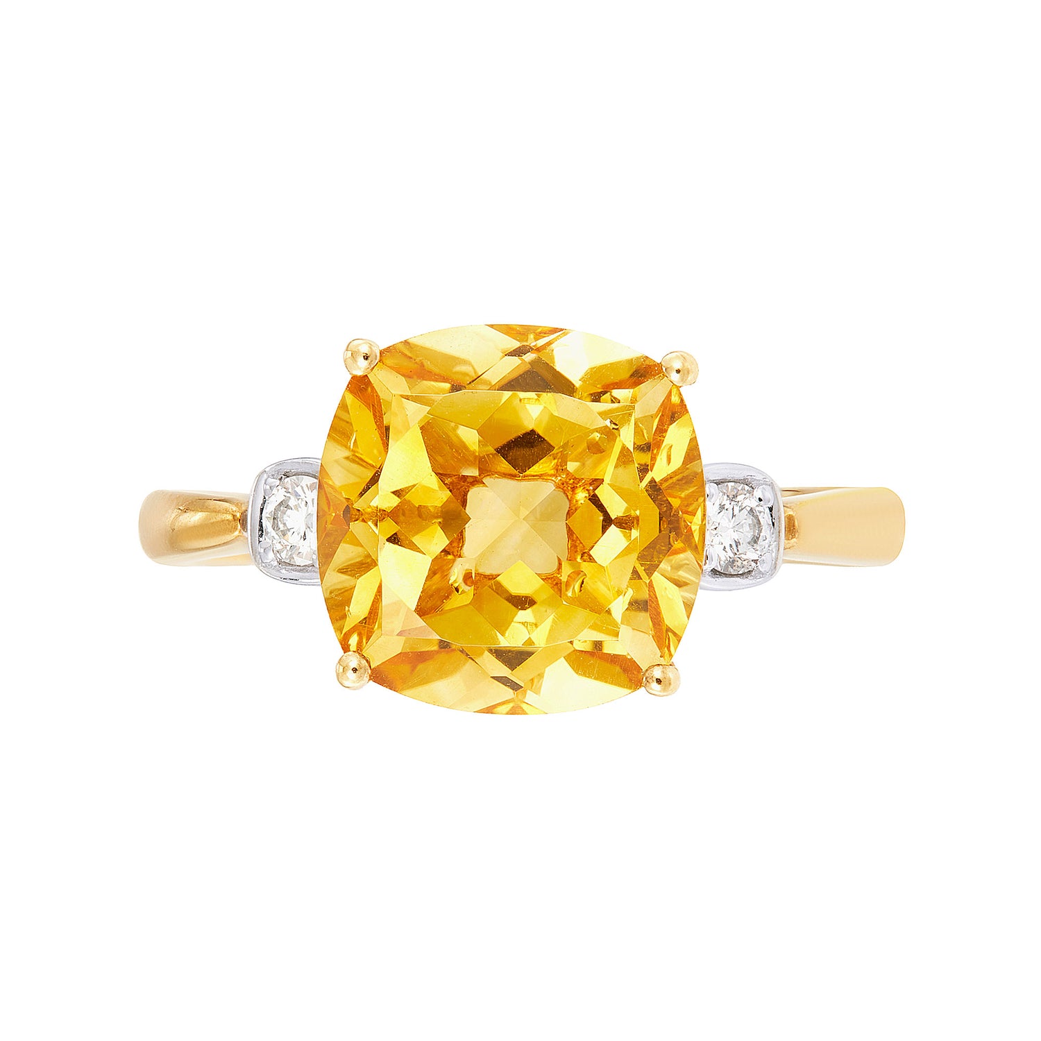 Cushion Cut Citrine and Round Diamond Ring in 375/9K Yellow and White Gold 260490321(R)