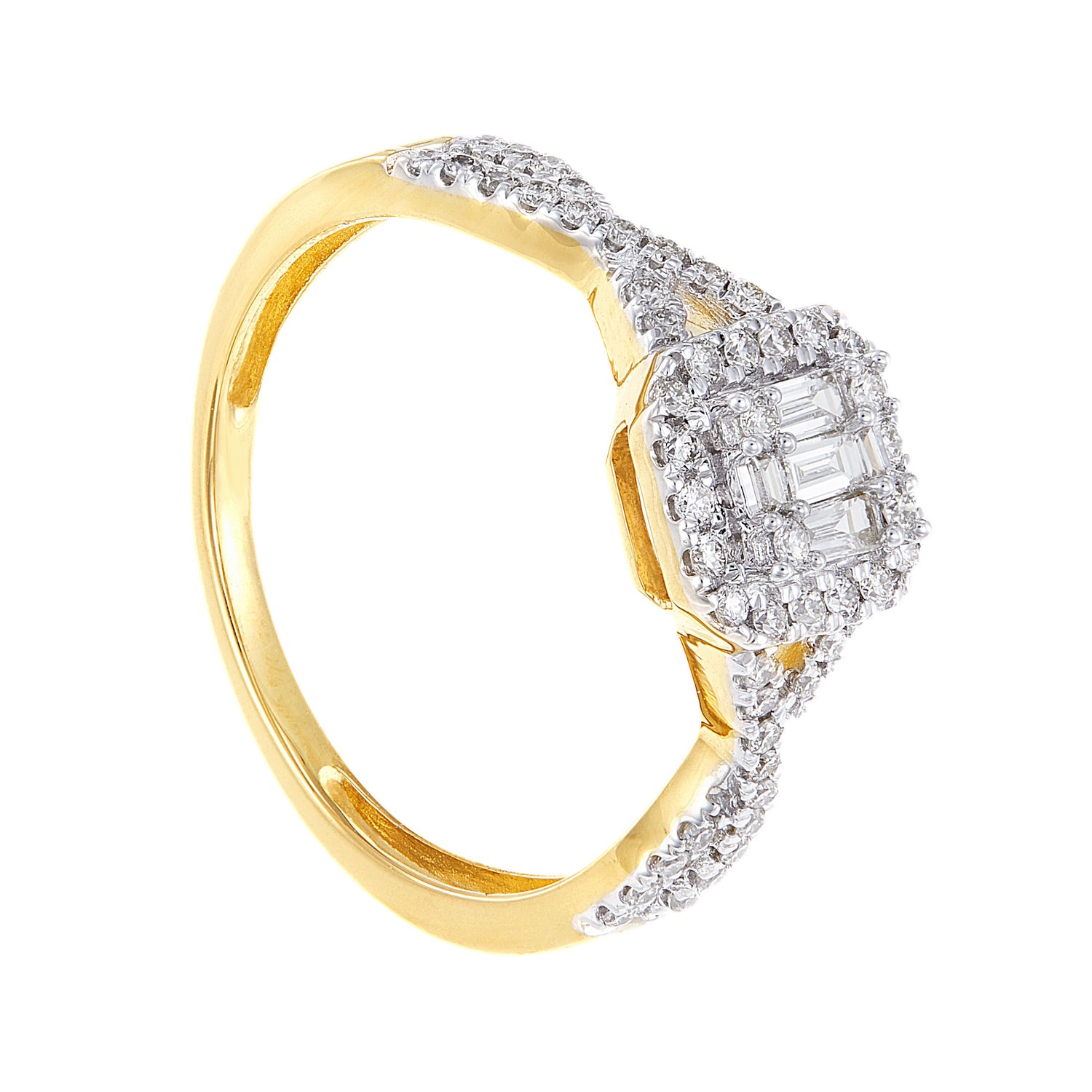FIRE ON ICE | Baguette and Round Diamond Ring in 375/9K Yellow Gold 24946