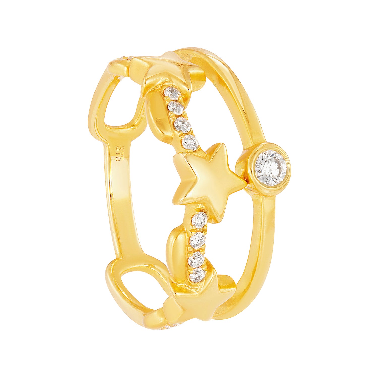 Dwa Double Row Bezel Set Stars Round Diamond Ring in 375/9K Yellow Gold 260760421(YG)