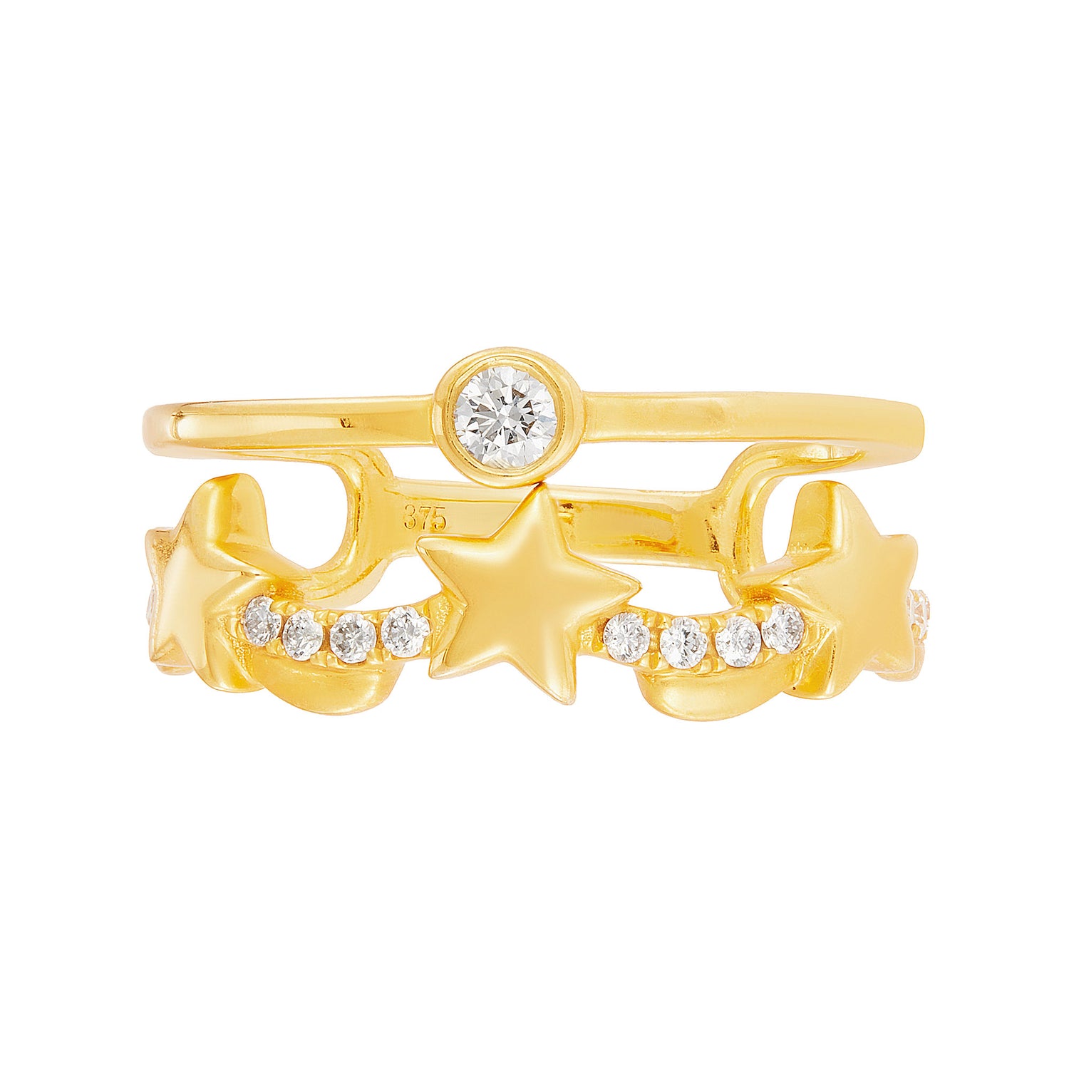 Dwa Double Row Bezel Set Stars Round Diamond Ring in 375/9K Yellow Gold 260760421(YG)