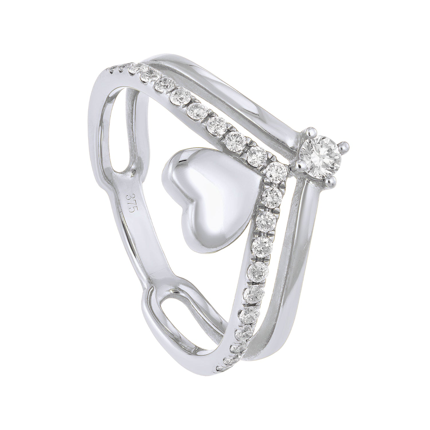 DWA | Double Row Split-shank Heart Shape Round Diamond Ring in 375/9K White Gold 260700621(WG)
